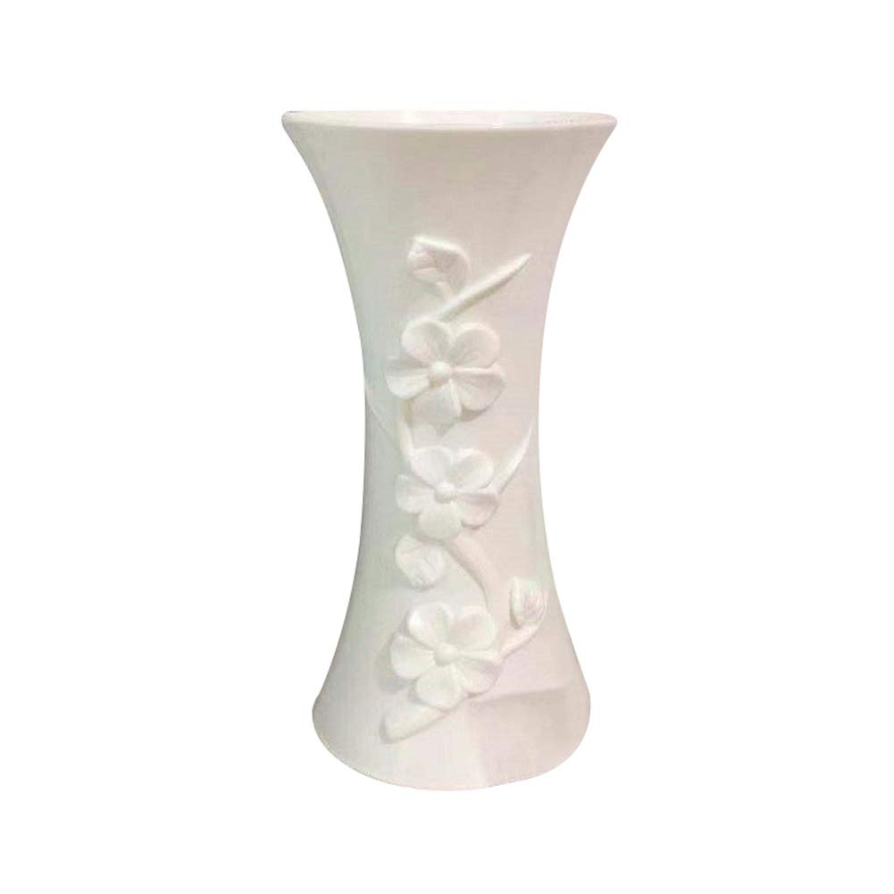 White Plastic Relief Vase - Elegant Flower Arrangement Pot for Home & Office Decor | Perfect for Table Centerpieces, Wedding Decorations & Gift Giving