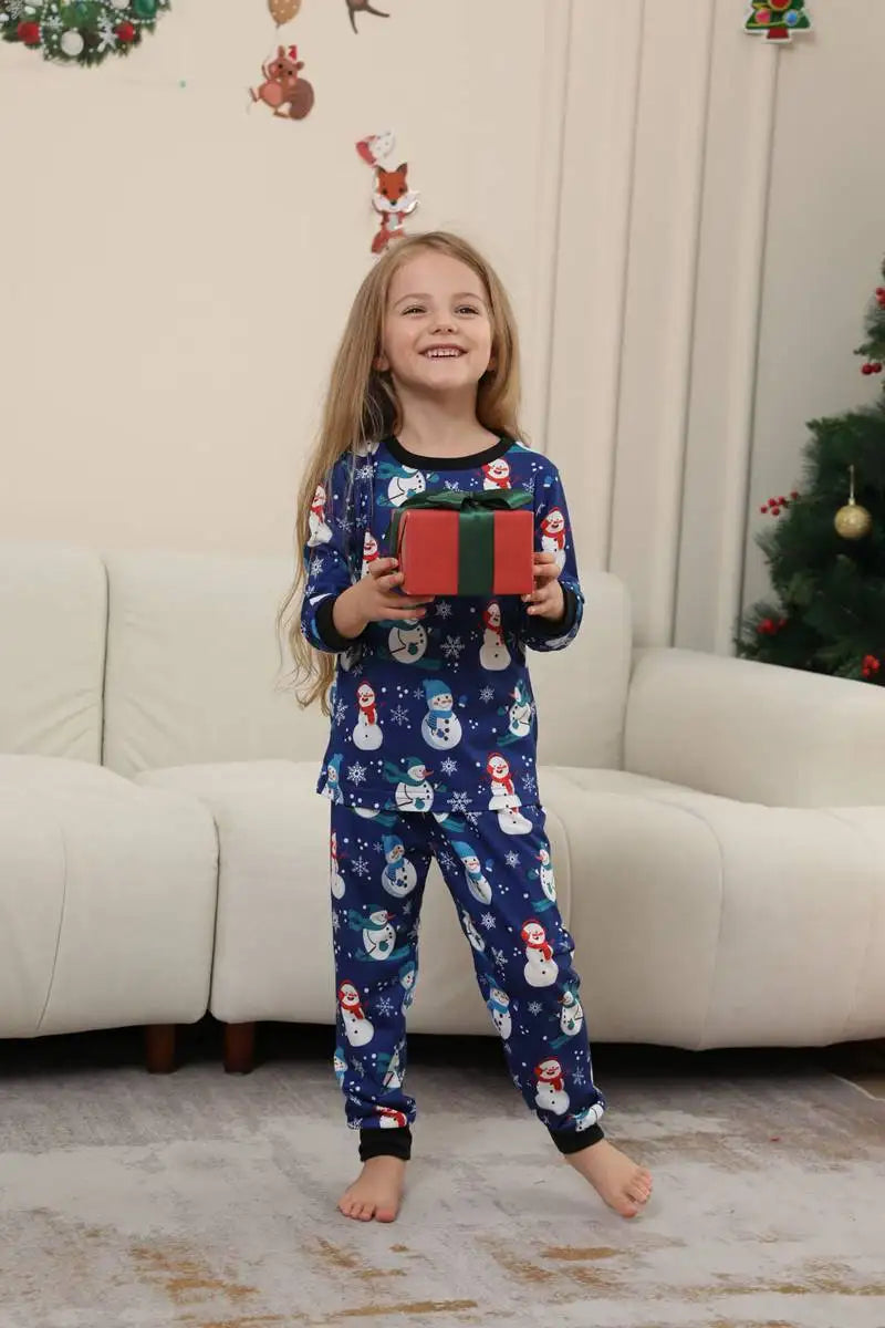 Blue Snowman Christmas Matching Family Pajamas Set - Cozy Holiday PJS for Family Photos & Festive Gatherings