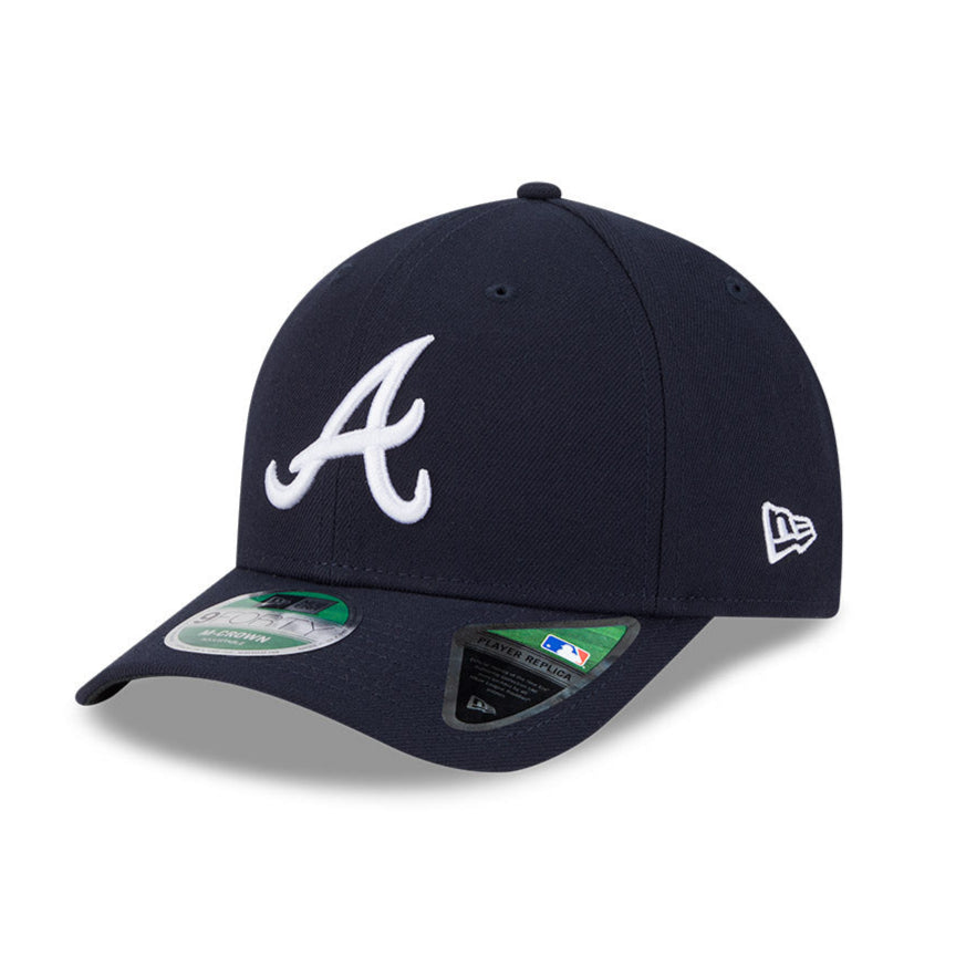 New Era 9Forty M Crown Atlanta Braves Snapback Baseball Cap - Navy Blue Adjustable Hat for Men & Women | Perfect for Baseball Games, Sports Fans & Casual Streetwear Fashion