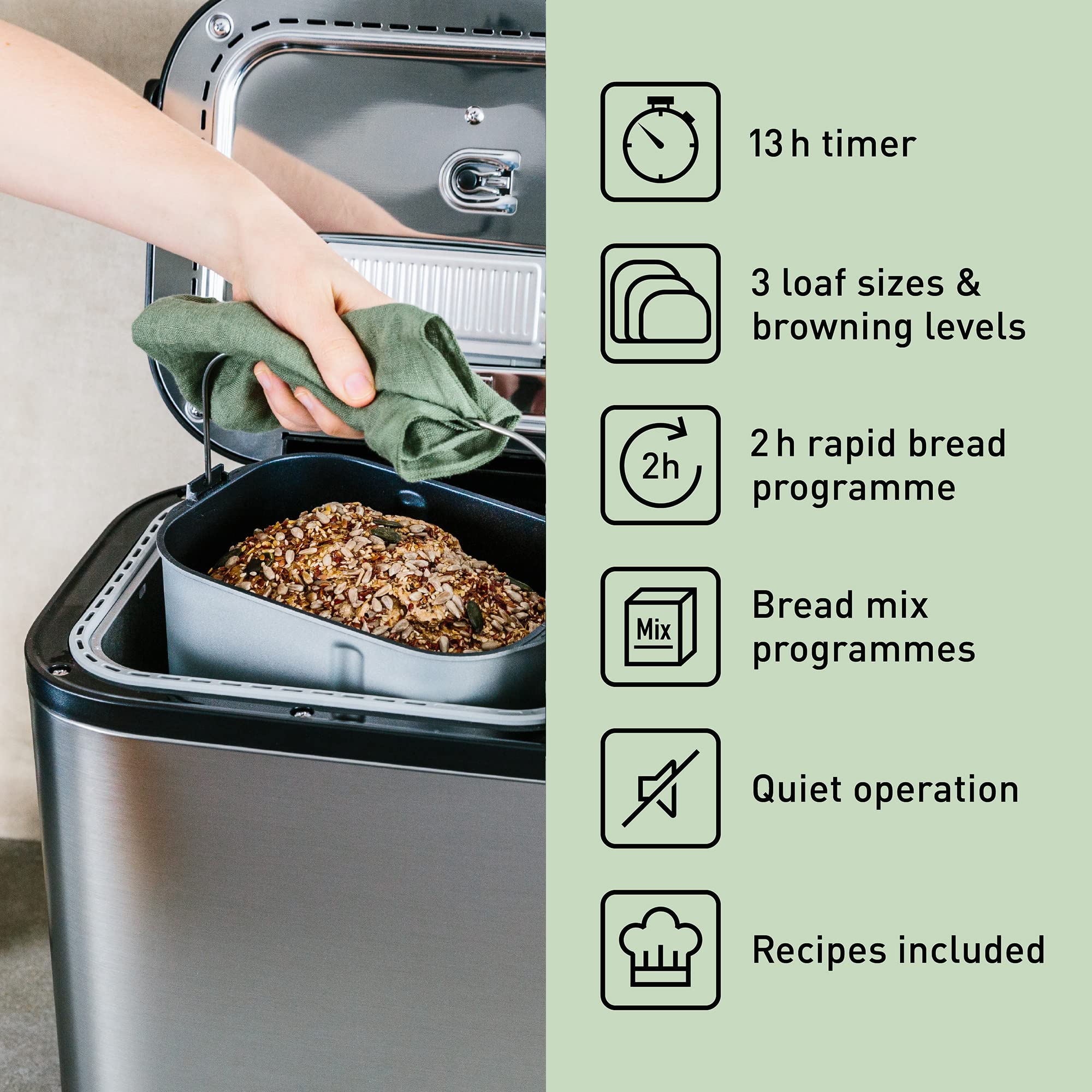 Panasonic SD-YR2550SXC Fully Automatic Bread Maker with 31 Programs - Horizontal Design, Yeast Dispenser & Dual Temp Sensors - 13-Hour Digital Timer (Silver) | Perfect for Home Baking, Breakfast & Healthy Snacks