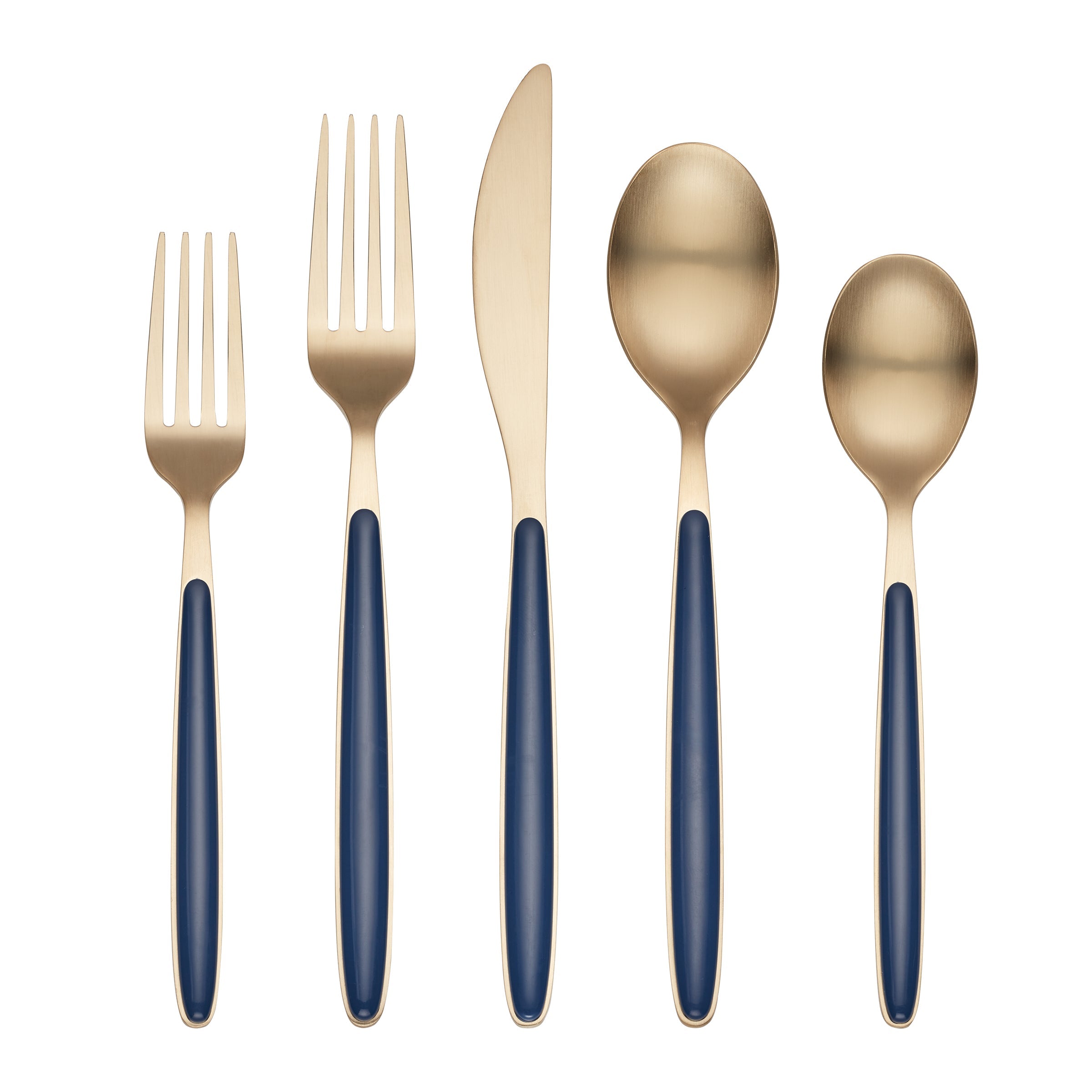 Kiernan 20-Piece Flatware Set with Champagne Satin Navy Handles - Elegant Stainless Steel Cutlery Set for Dinner Parties, Weddings & Formal Dining
