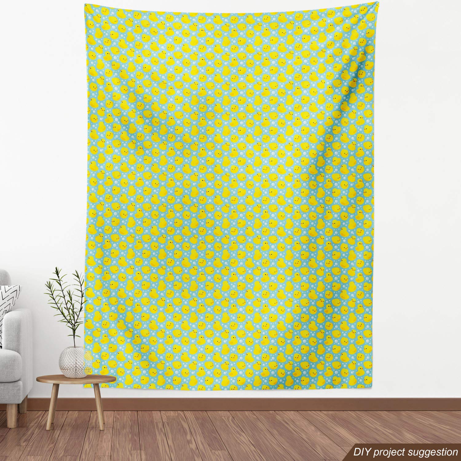 Happy Rubber Duck & Bubbles Cartoon Fabric by The Yard - 10 Yards Yellow Aqua Upholstery Material for DIY Home Decor, Curtains, Pillows & Crafts | Waterproof Decorative Cotton for Kids Room, Bathroom & Nursery