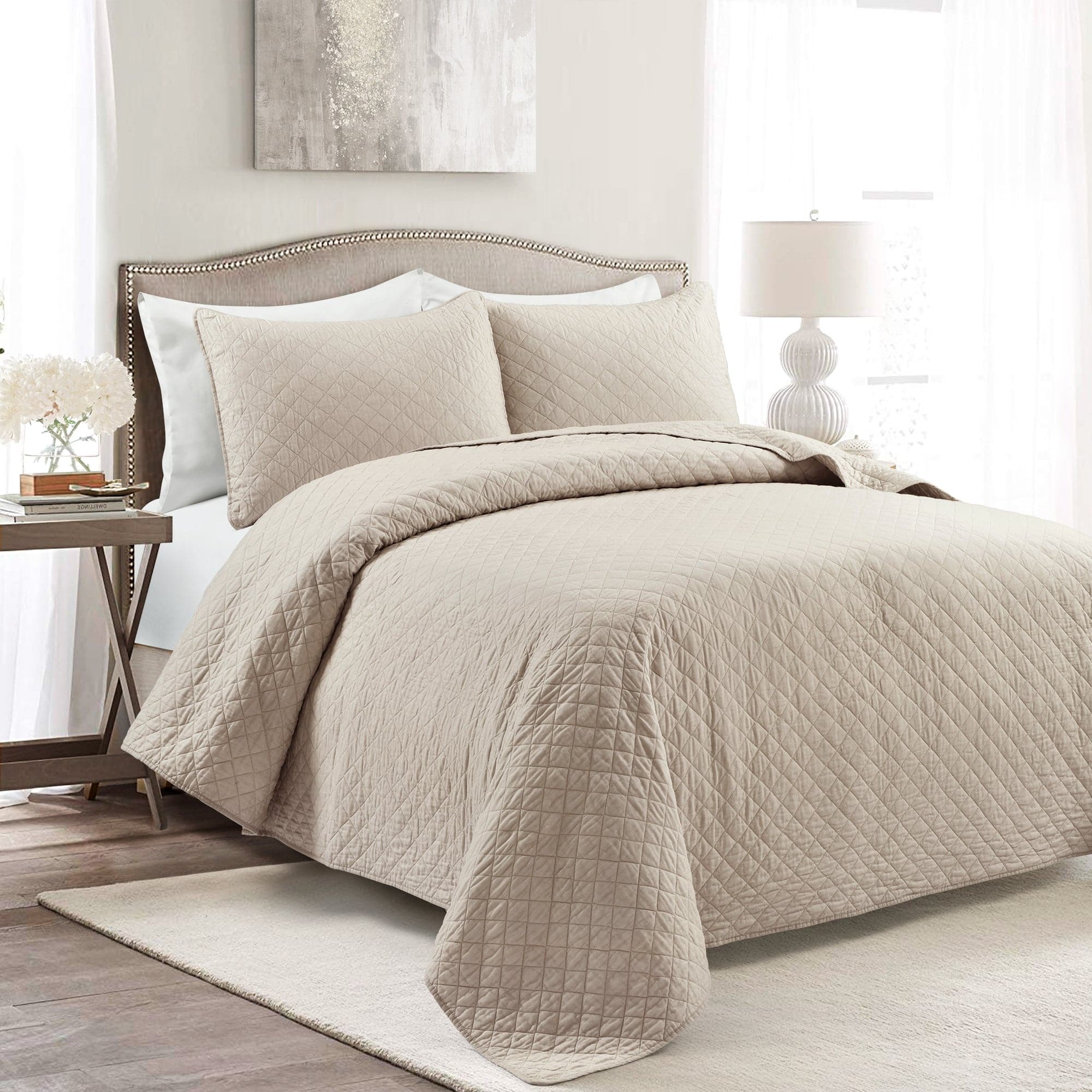 Ava Diamond Oversized Cotton Quilt Set - King Size Bedding with Soft Breathable Fabric for All Seasons | Perfect for Master Bedroom, Guest Room & Cozy Home Decor