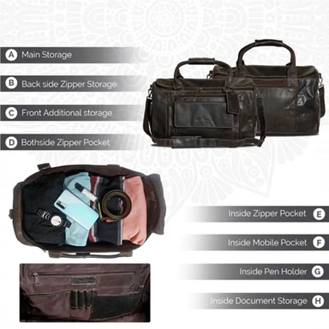 Premium Greenwood Leather Regina Large Travel Duffle Bag - Spacious Carry-On Luggage for Business Trips & Weekend Getaways | Water-Resistant & Stylish