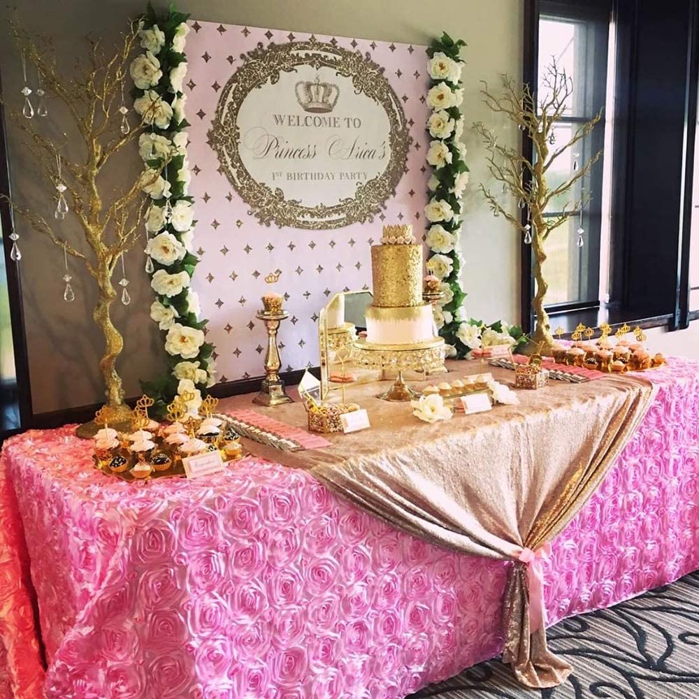 Fanqisi Pink Rosette Tablecloth 50x80 Inches - 3D Satin Rectangle Table Cover for Wedding, Birthday Party, Reception - Elegant Dining Table Decoration for Home & Event Decor