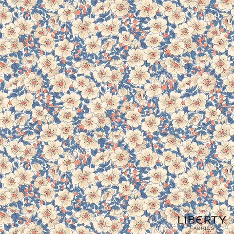 Liberty Tree of Life Woodland Pastels Fabric - Dina Blossom Blue Floral Print Cotton Material (L01667375D) | Perfect for Quilting, Dressmaking & Home Decor Projects