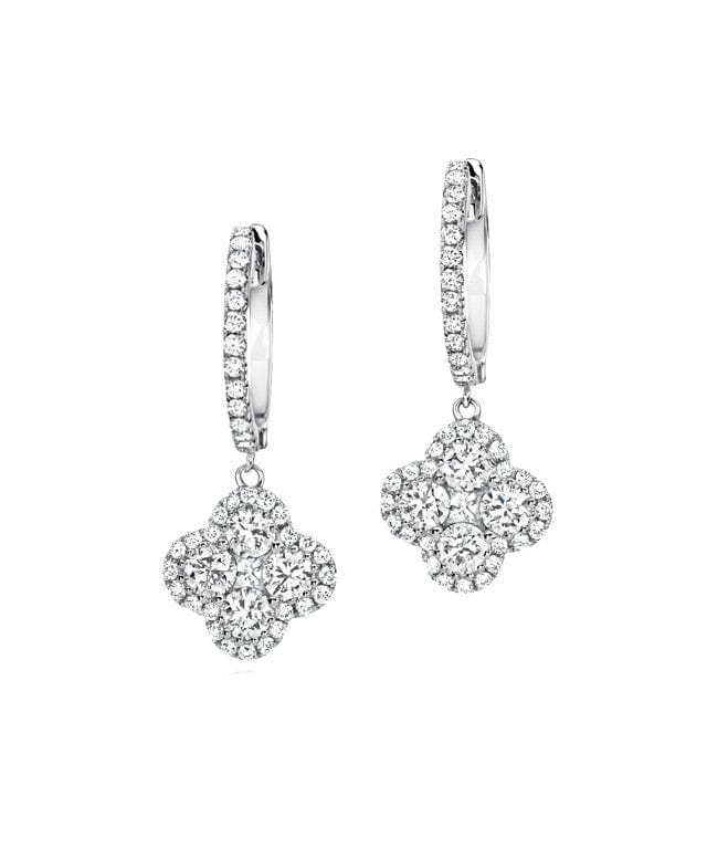 18K White Gold Quatrefoil Diamond Stud Earrings for Women - Luxury Gift for Anniversary, Wedding & Special Occasions
