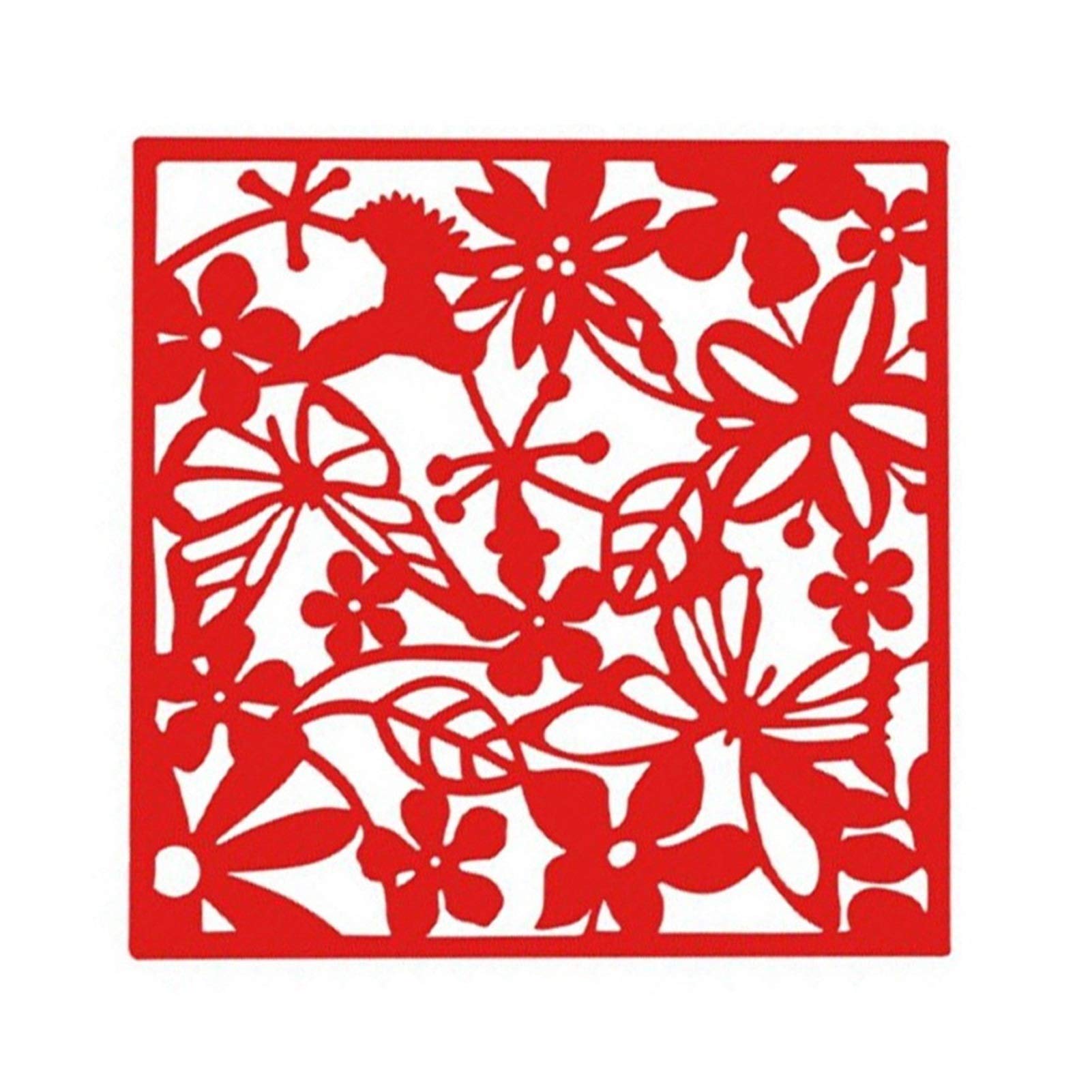 Butterfly Bird Flower Laser Cut Hanging Room Divider Screen - 40x40cm Decorative Partition Panel for Living Room, Bedroom, Window - Red Home Wall Decor for Wedding, Party & Indoor Decoration
