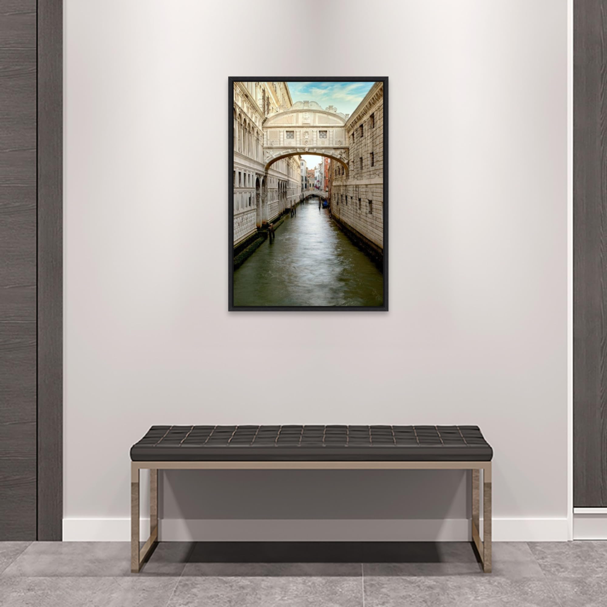 Amanti Art Framed Canvas Wall Art - 33x23 Bridge Of Sighs by Alan Blaustein | Premium Framed Architecture Painting | Modern Home Decor for Living Room, Bedroom & Bathroom | Large Wall Art for Office & Dining Room Decor