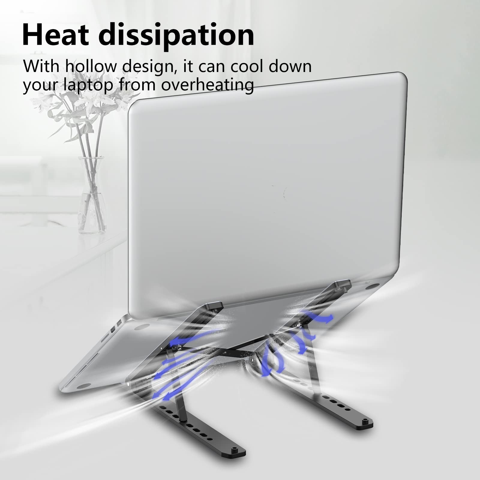 Adjustable Laptop Stand for Desk - Foldable Portable Notebook Riser with Ventilated Cooling, ABS+Silicone Design for 10-15.6” Laptops & Tablets, Perfect for Home Office, Gaming, and Study - Black