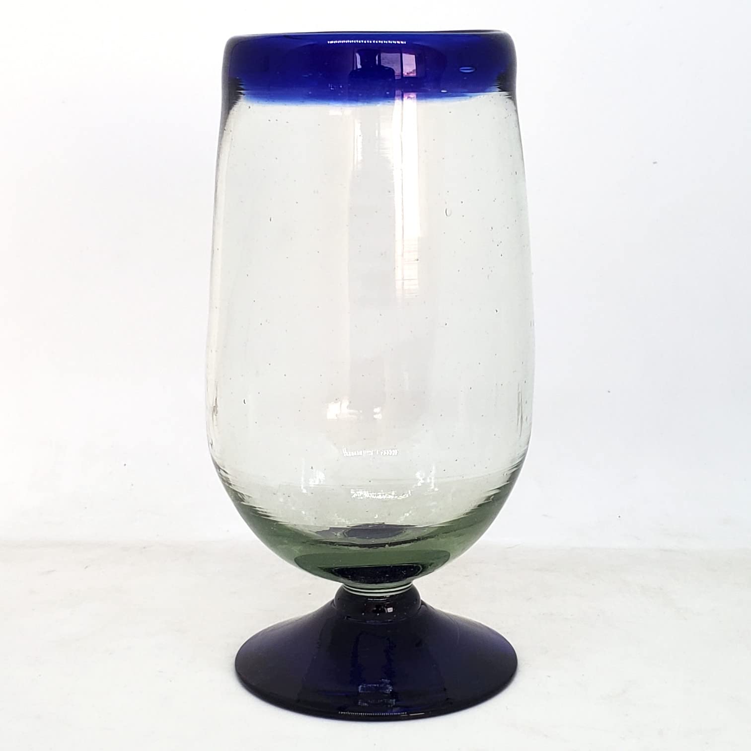 Elegant Cobalt Blue Rim 17 oz Tall Water Goblets Set of 6 - Recycled Lead-Free Glass Cups for Wine, Juice & Cocktails - Perfect for Dinner Parties, Weddings & Home Decor