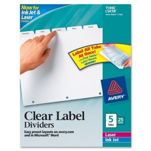 Avery Index Maker Clear Label Dividers - 5-Tab Set for Organizing Files, Folders, and Documents | Perfect for Office, School, and Home Organization