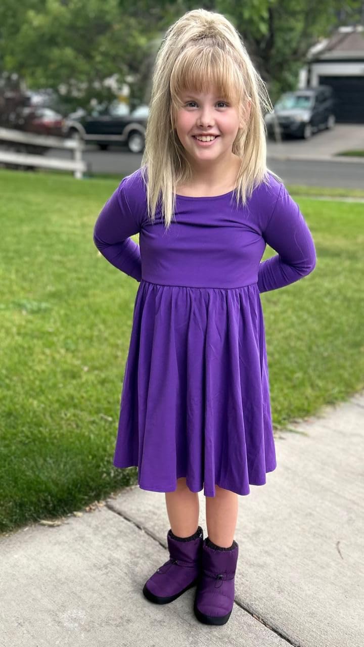 Stelle Girls Long Sleeve Cotton A-Line Dress - White Skater Twirl Toddler Dress for School, Casual Wear & Easter Outfits | Perfect for Playdates, Parties & Special Occasions