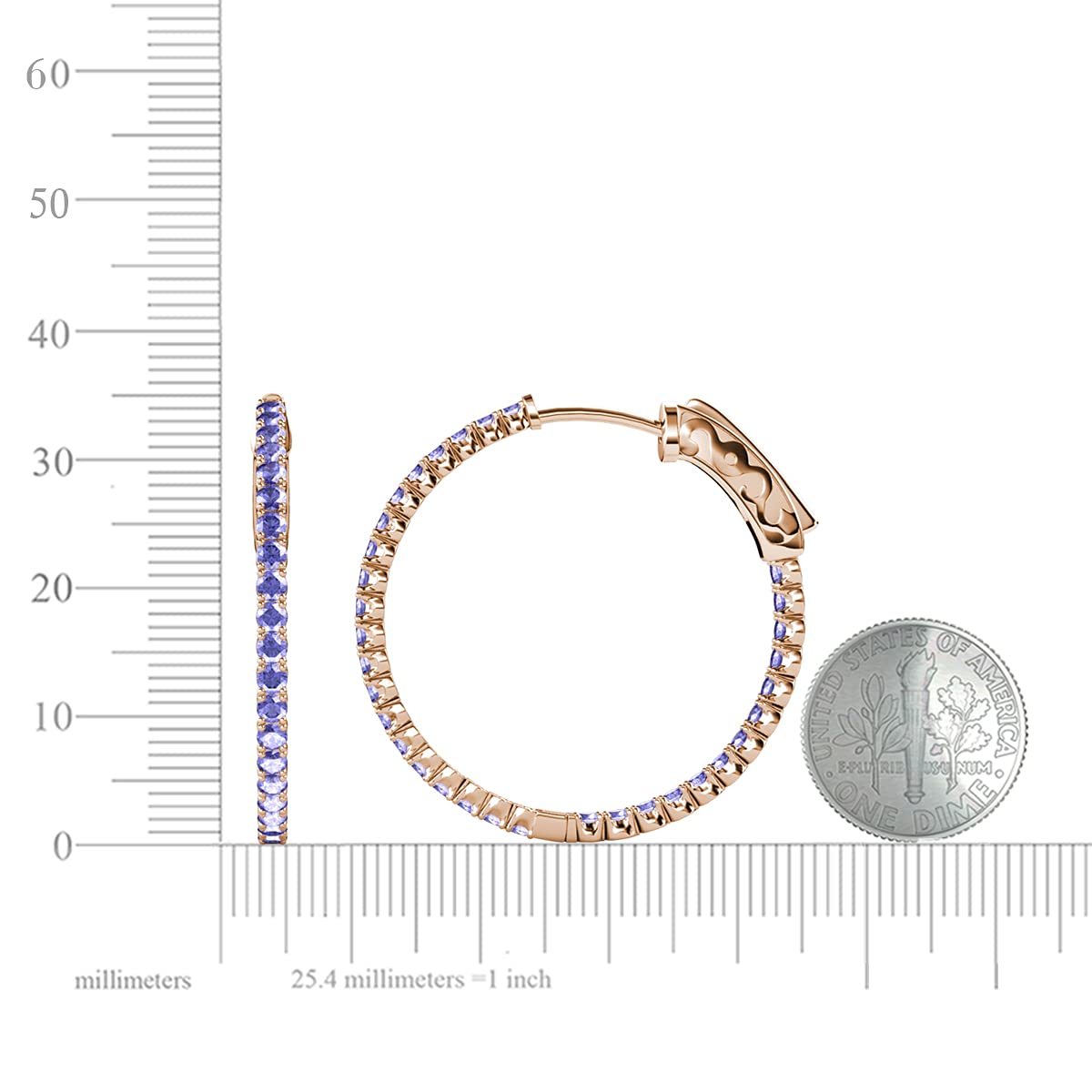 14K Rose Gold Tanzanite Inside-Out Hoop Earrings 2.70 Carat Total Weight - Elegant Jewelry for Women, Perfect for Parties, Weddings & Special Occasions