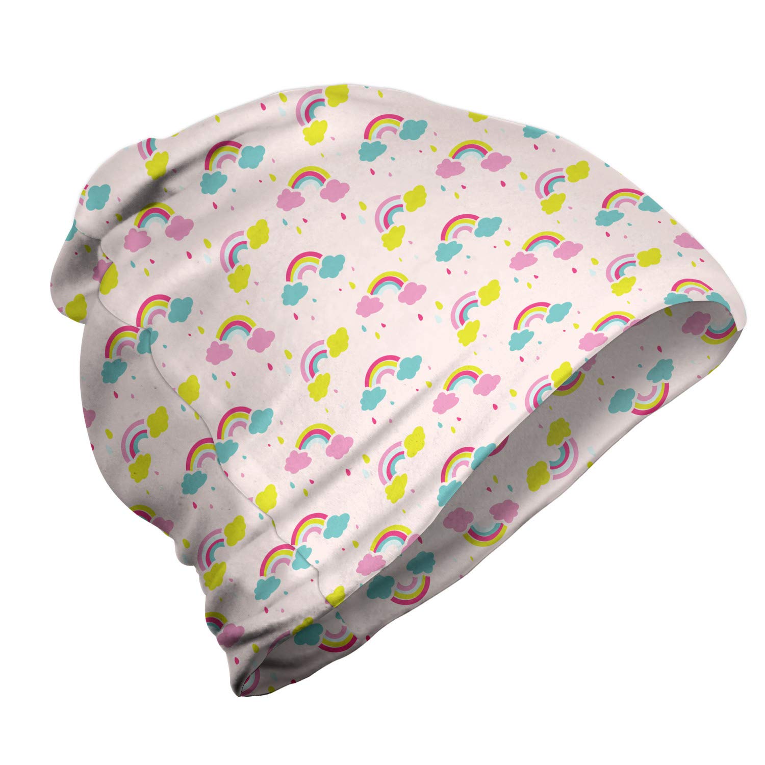 Ambesonne Unisex Beanie - Rainbow Raindrops Cartoon Design - Warm Winter Hat for Men & Women - Perfect for Hiking, Outdoor Activities & Cold Weather Fashion