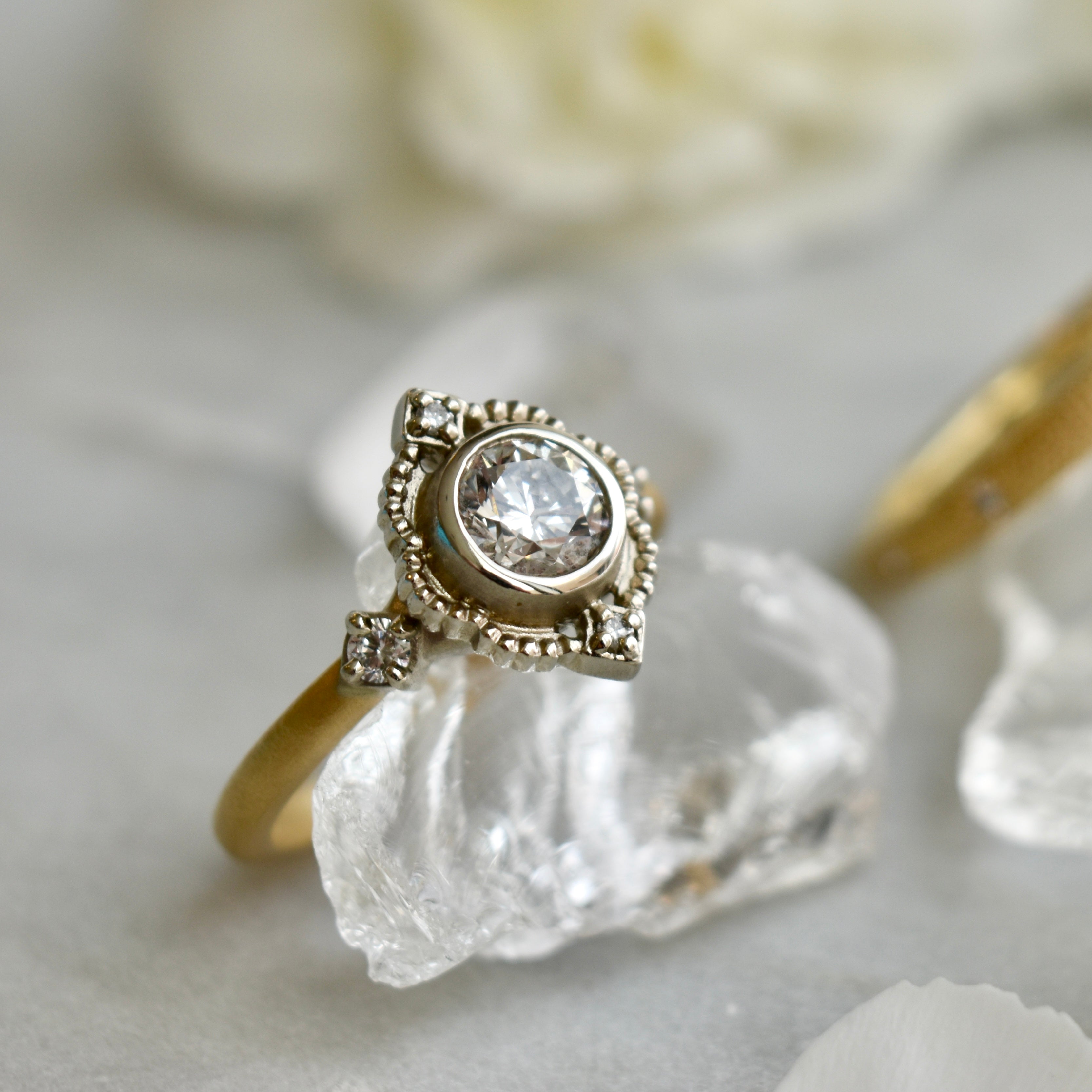 0.53ct Two Tone Venise Frame Engagement Ring - 14K White & Yellow Gold Diamond Ring for Women - Perfect for Proposals, Anniversaries & Special Occasions