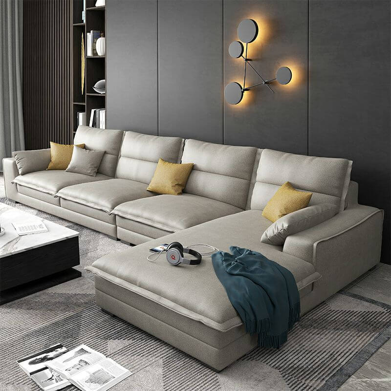 L-Shaped Right Hand Facing Recliner Sofa with Natural Wood Frame - Modern Living Room Furniture for Home Theater, Gaming & Relaxation
