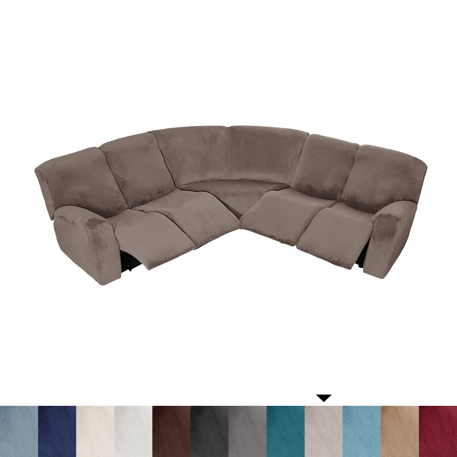 7-Piece L-Shaped Velvet Stretch Recliner Corner Sofa Cover - Soft, Washable & Durable Furniture Protector for Sectional Sofa Sets | Perfect for Living Room, Home Theater & Family Gatherings (Leather)