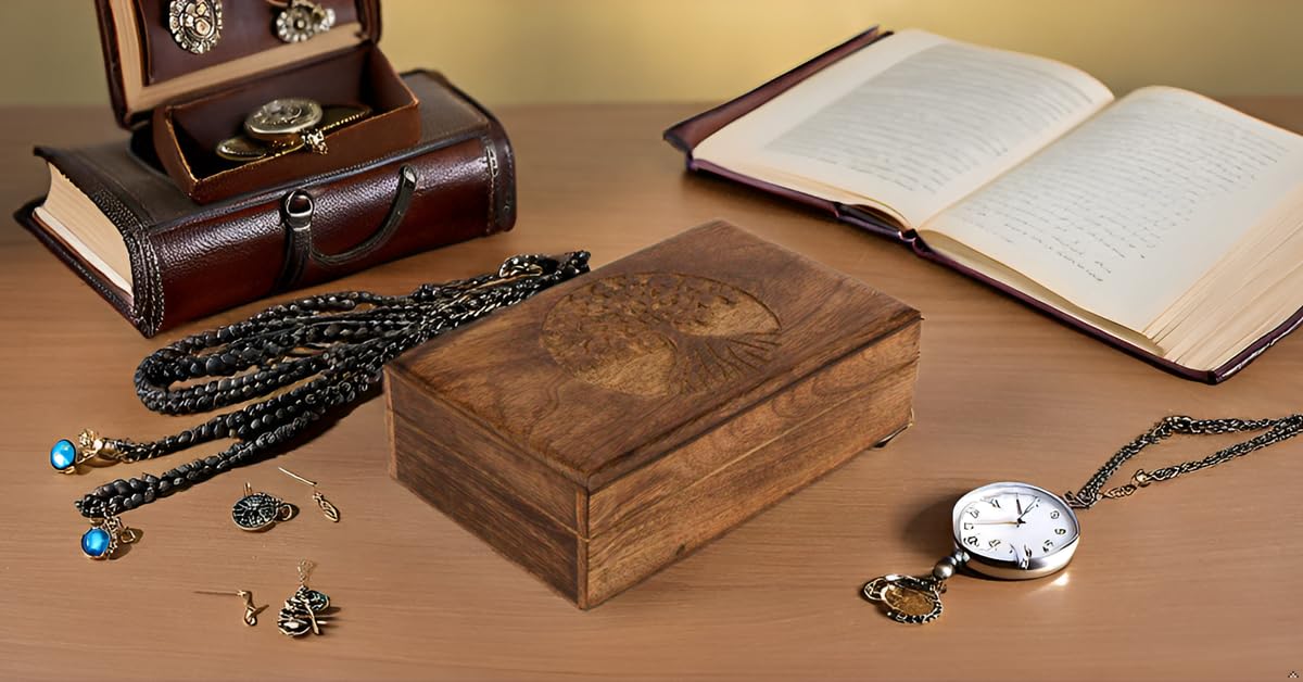 Handmade Wooden Jewelry Box with Tree of Life Carving - Jewelry Organizer, Keepsake Box, Watch Storage - Perfect for Birthday Gifts, Housewarming, and Special Occasions