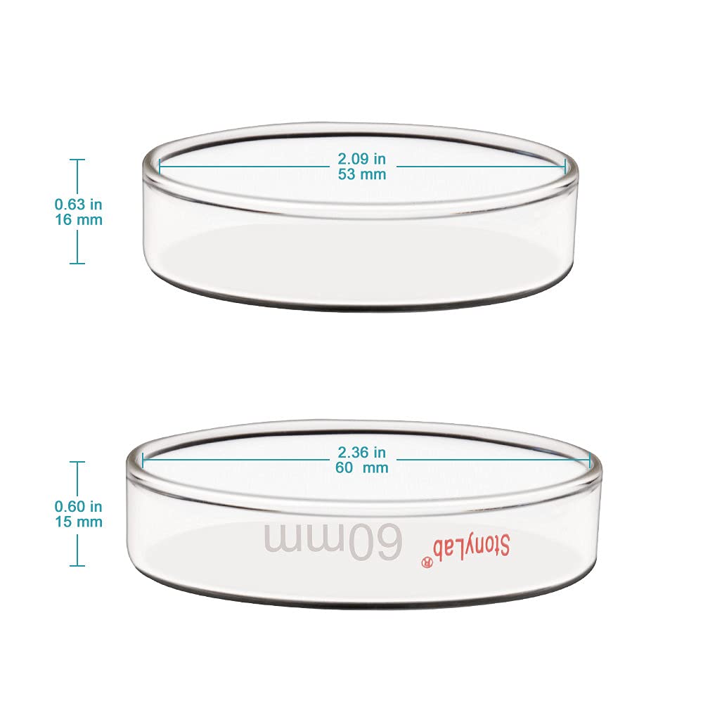 Stonylab 10-Pack Glass Petri Dishes, 60x15mm Autoclavable Borosilicate Glass Cell Culture Dishes with Clear Lid - Ideal for Laboratory Experiments, Microbiology Studies & Scientific Research