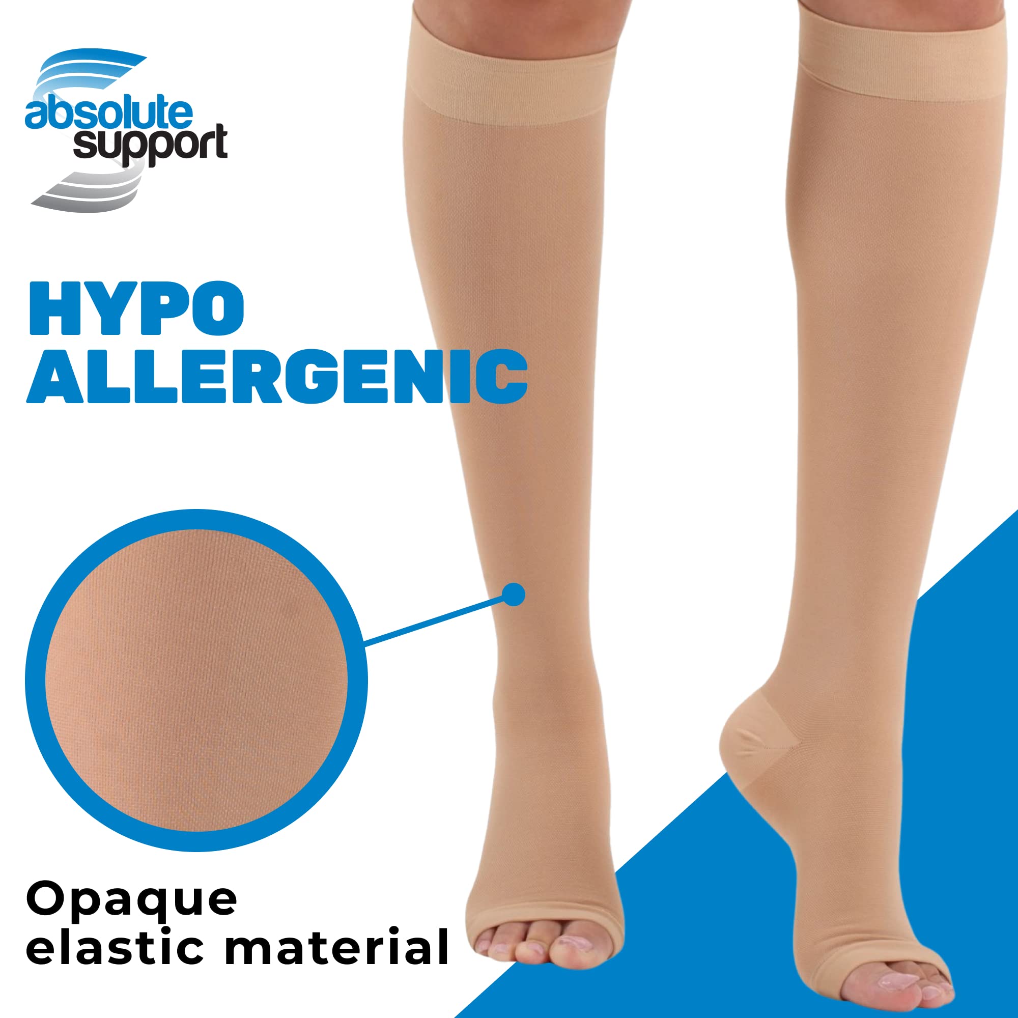 ABSOLUTE SUPPORT 30-40mmHg Open Toe Medical Compression Socks for Women & Men - Doctor Recommended for Circulation, Swelling Relief - Made in USA (A311) - Perfect for Travel, Nursing & Post-Surgery Recovery
