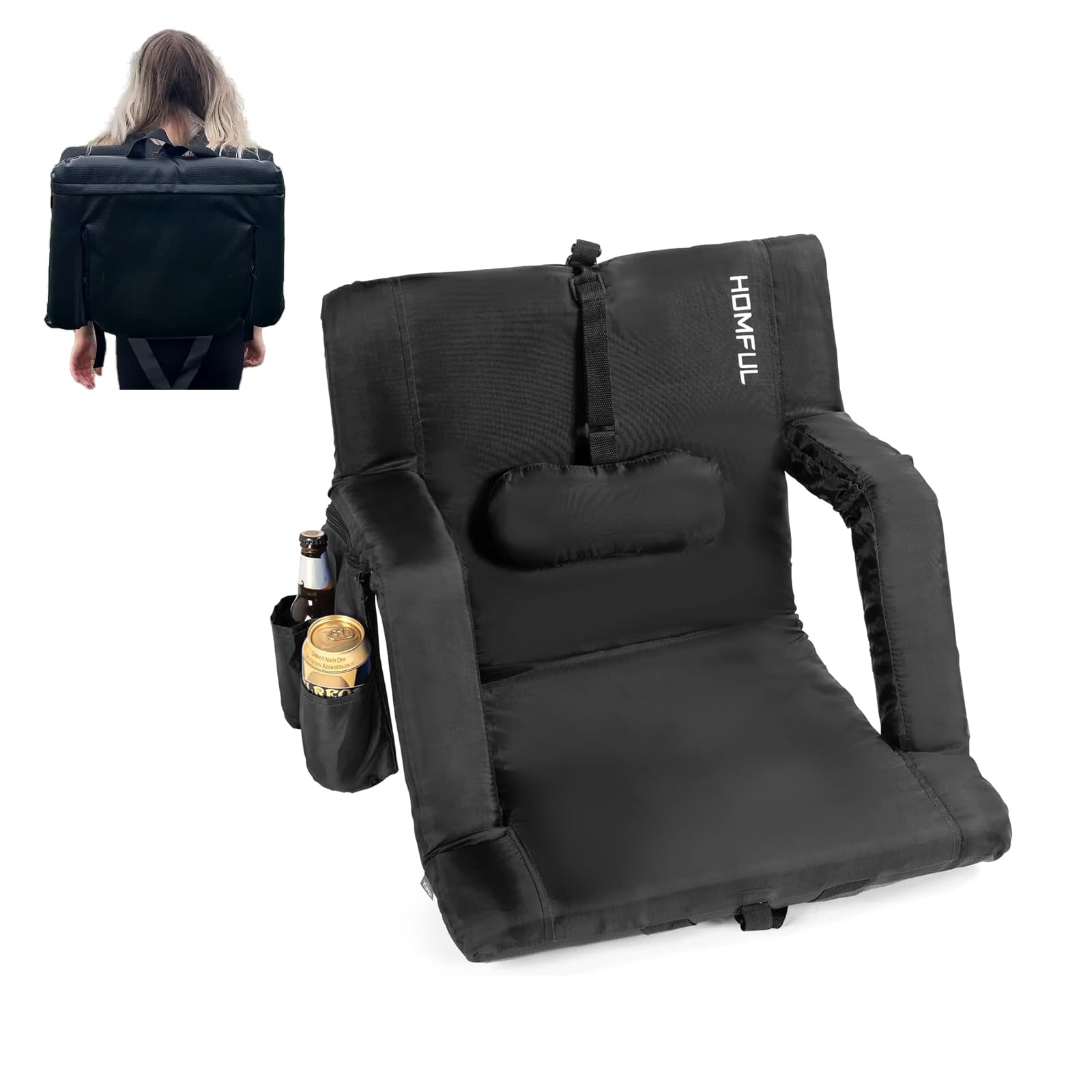HOMFUL Portable Folding Stadium Chair with Lumbar & Back Support - Padded Cushion Bleacher Seat for Sports Games, Outdoor Camping, Beach, Concerts & Picnics | Comfortable Reclining Chair for Bleachers & Outdoor Events