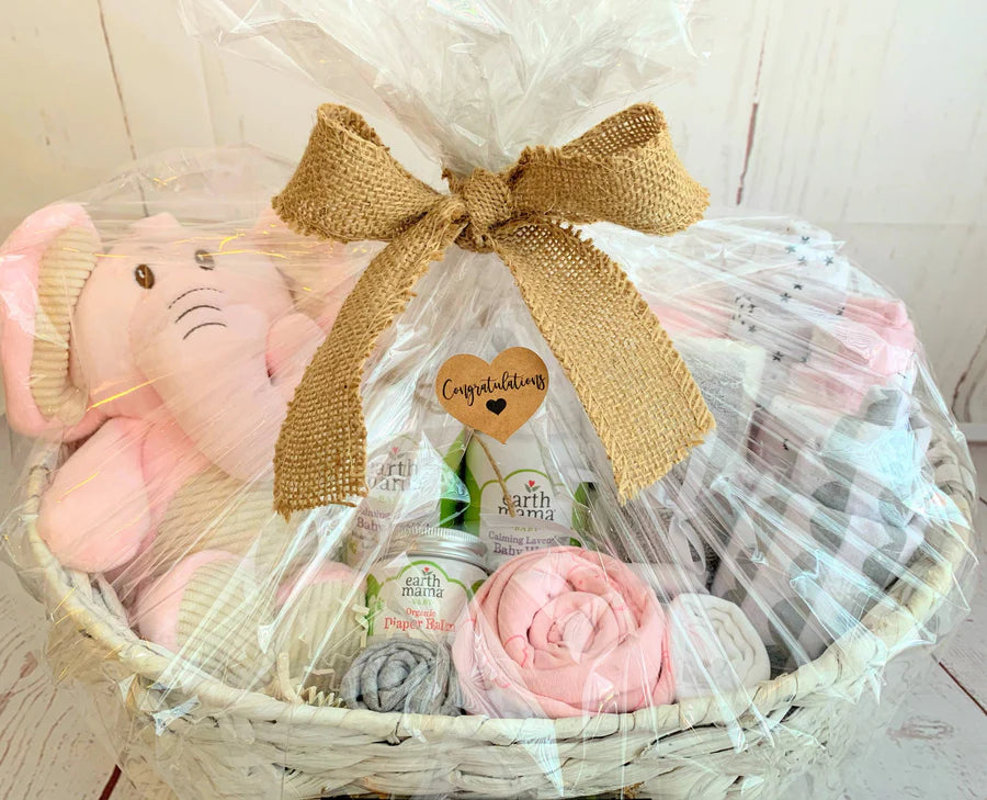 Hugs & Kisses Baby Girl Gift Basket - Newborn Baby Shower Present for Girls - Perfect for Birthdays, Christenings & Special Occasions