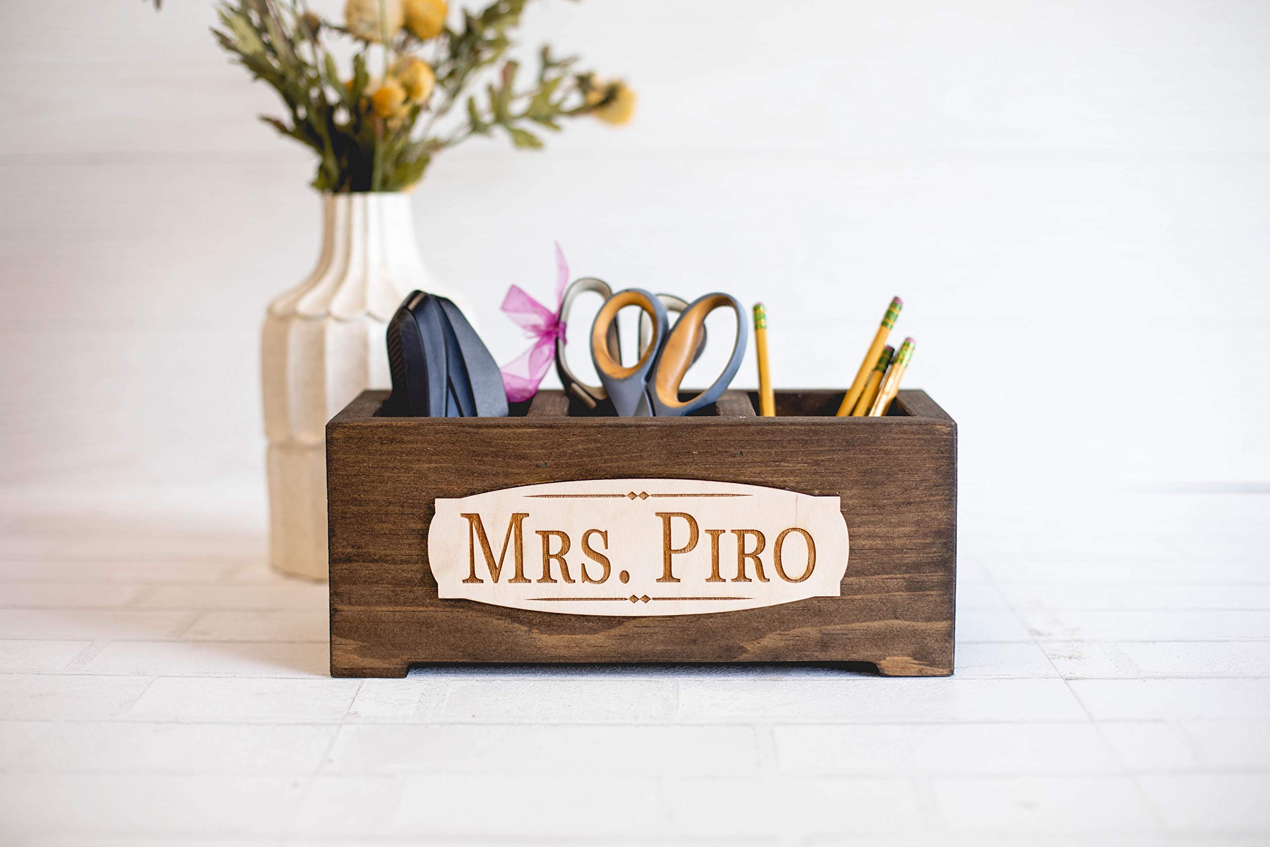 Personalized Wooden Planter Box with Custom Name - Teacher's Desk Nameplate & Office Organizer for Classroom Supplies, Home Decor, and Gift Ideas