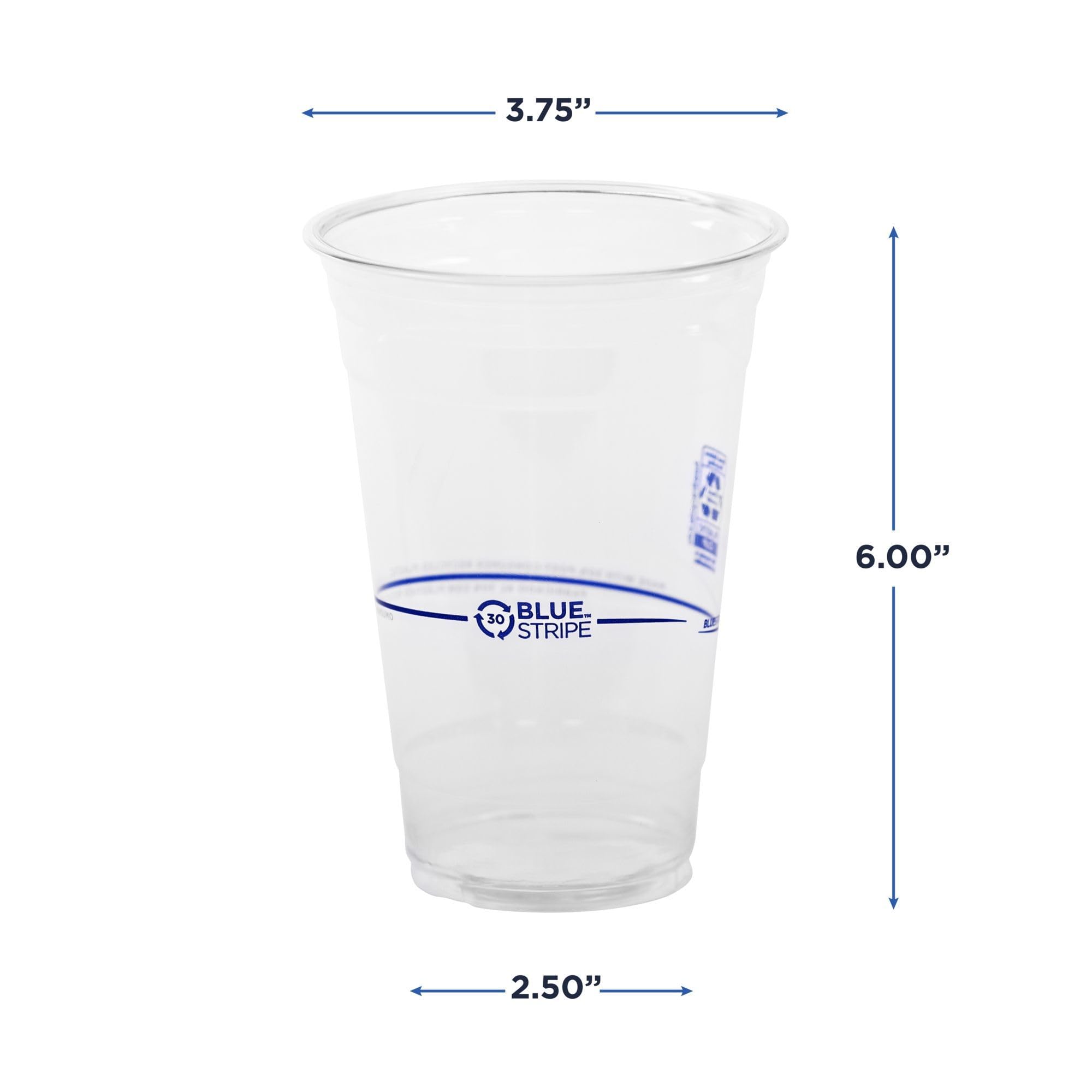 ECO PRODUCTS BlueStripe Recycled 24oz Plastic Cups - Case of 600, 30% Post-Consumer Recycled PET (rPET) - Clear Cold Drink & Snack Cups for Parties, Picnics, BBQs, and Office Events