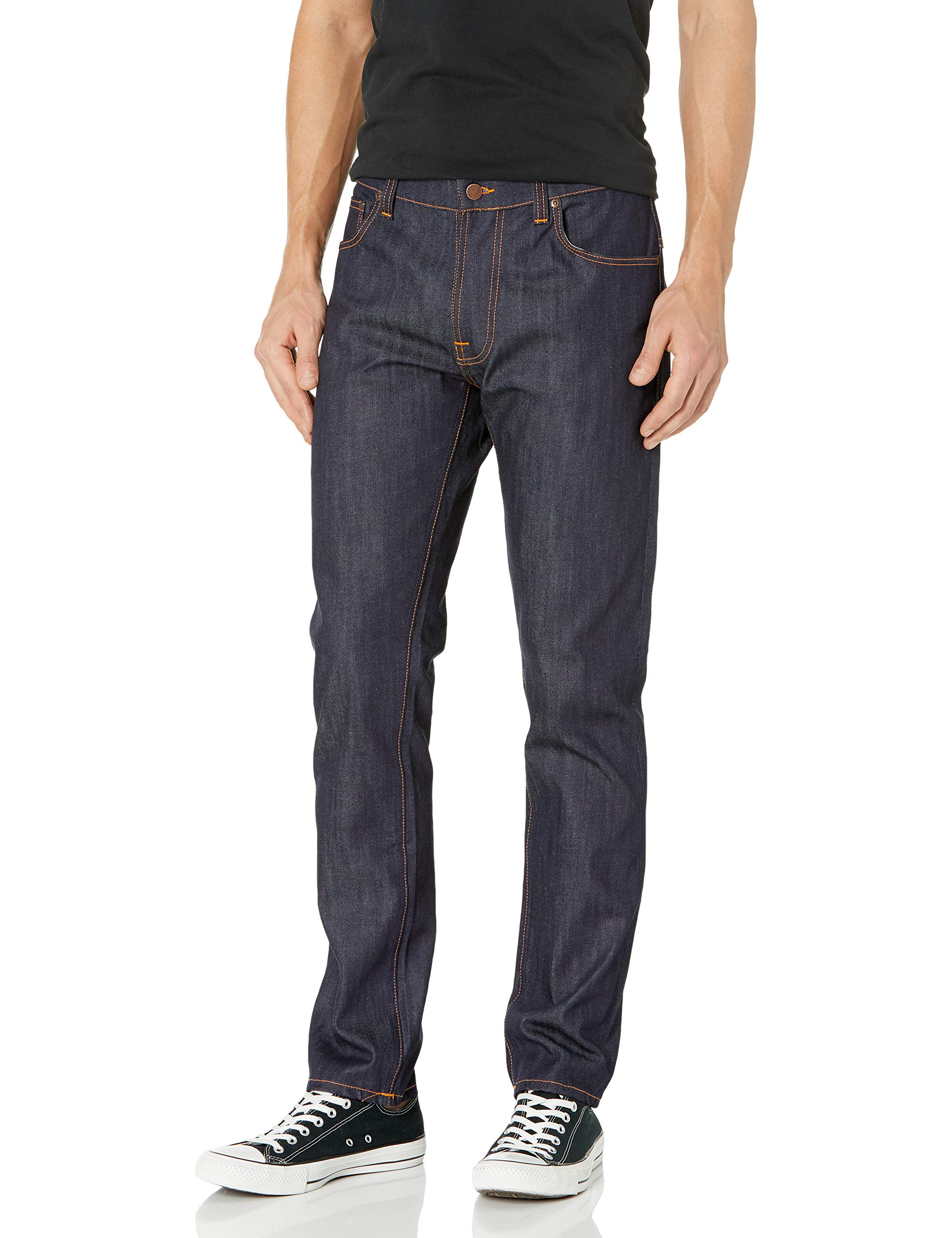 Nudie Jeans Men's Thin Finn Slim Fit Stretch Denim Jeans in Dry Ecru Embo - Perfect for Casual Wear, Night Out & Street Style Fashion