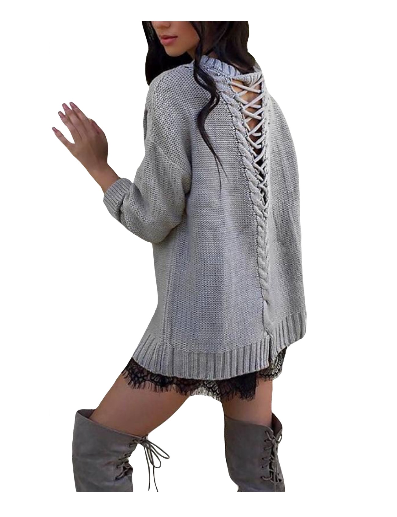 Letuwj Women's Knitted Bandage Back Sweater - Cozy & Stylish Pullover for Fall & Winter Fashion, Casual Outfits, Office Wear & Date Nights