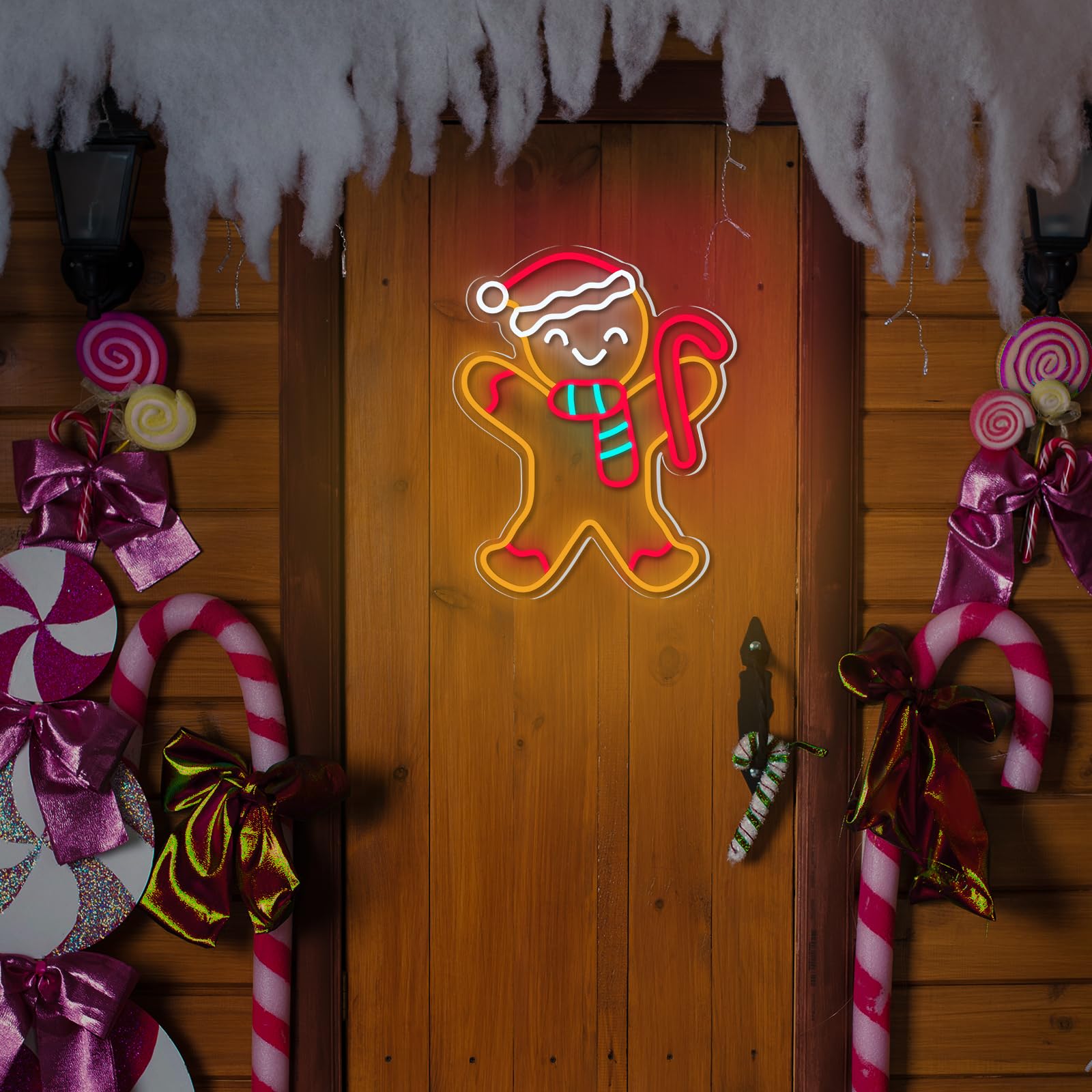 Xuhal Gingerbread Man Christmas Neon Sign - LED USB Wall Decor for Home, Bedroom, Office - Perfect for Holiday Parties, Winter Decorations & Festive Room Lighting