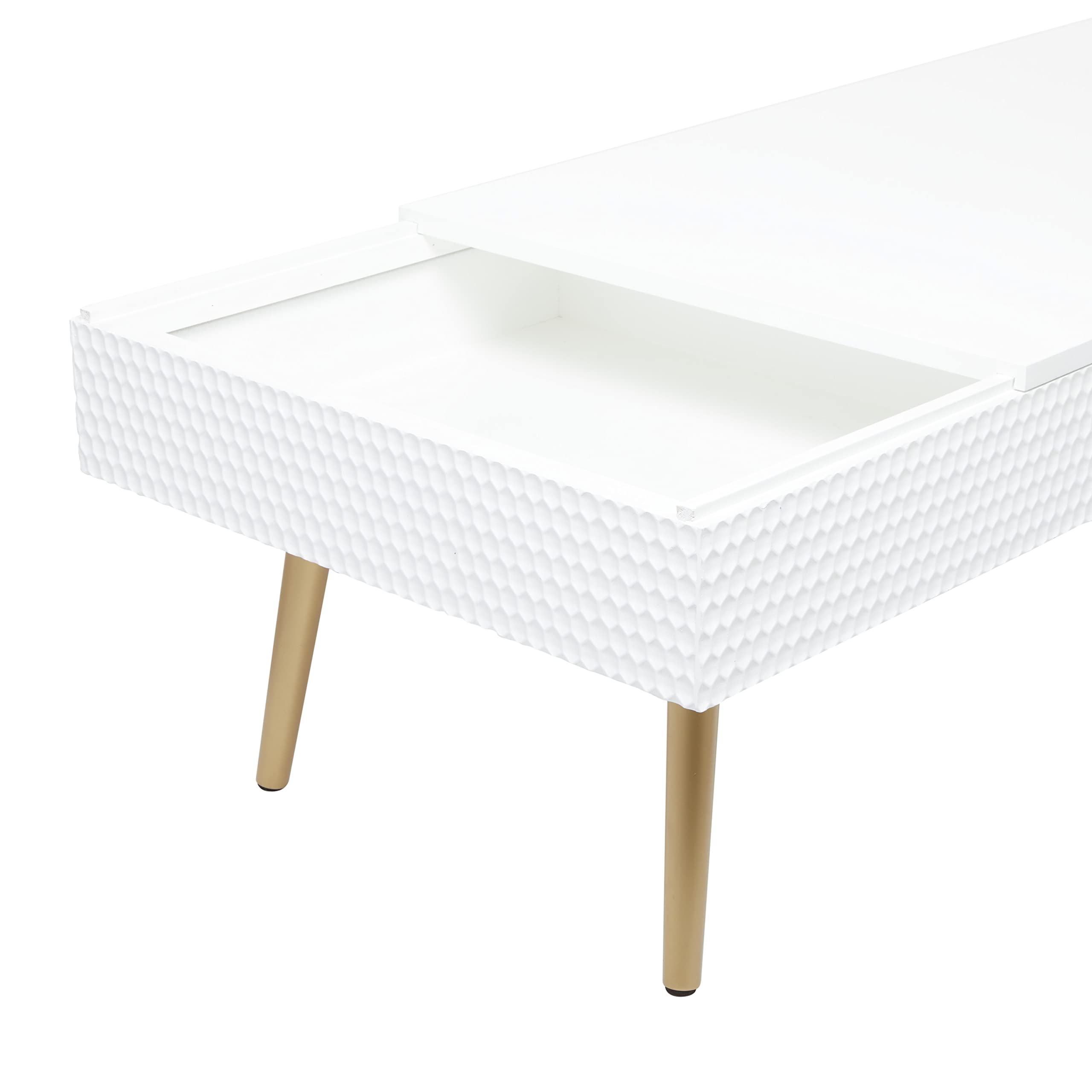 Deco 79 White Wood Coffee Table with Storage & Gold Legs for Living Room