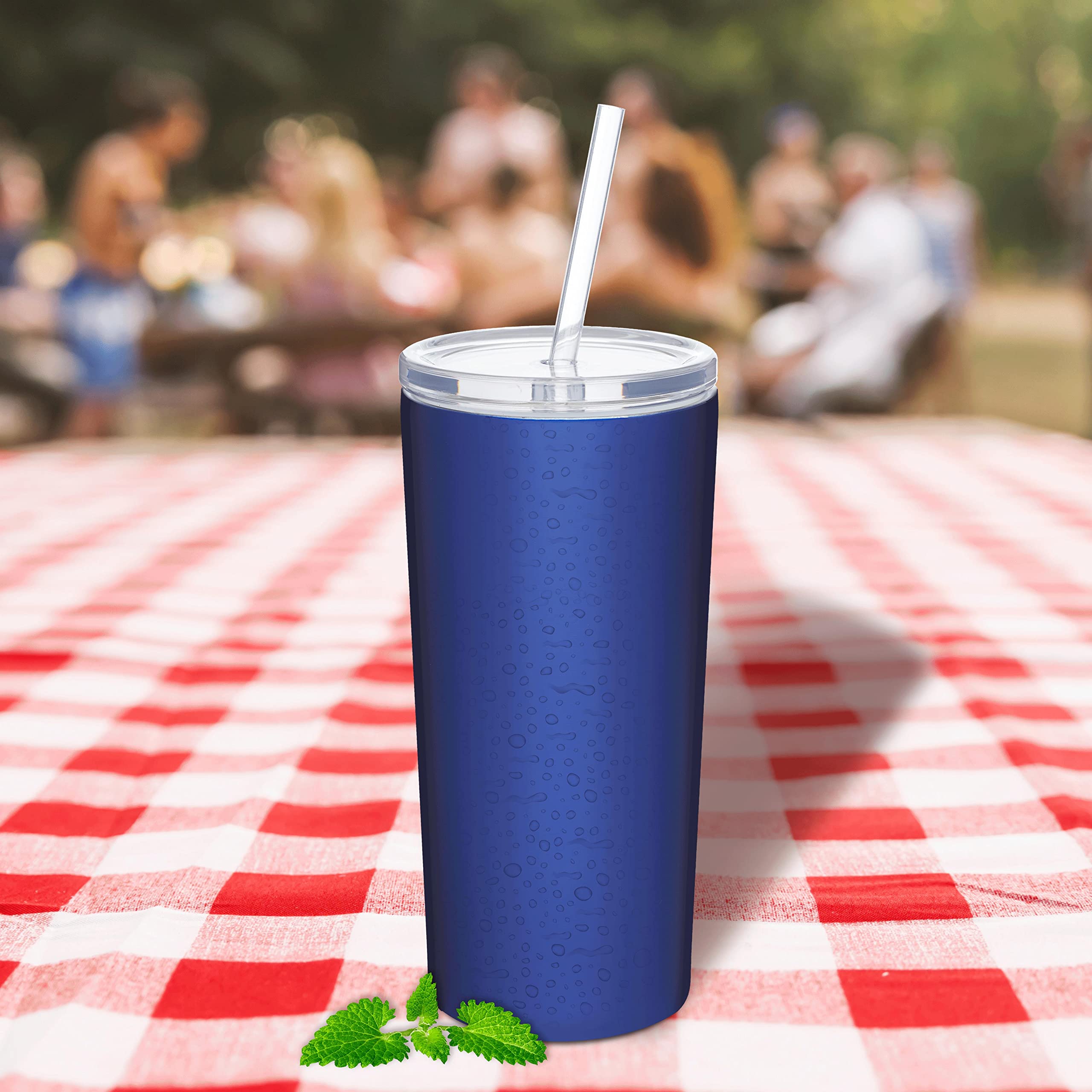6 Pack 16oz Stainless Steel Tumblers with Straws - Double Wall Insulated, Leak-Proof Tritan Lid - Custom Engraved Text/Logo - Perfect for Office, Gym & Outdoor Activities - Blue
