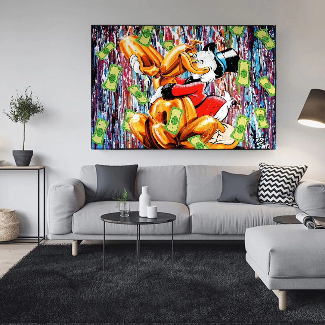 Banksy Scrooge McDuck and Dog Canvas Wall Art Print - Modern Pop Art Home Decor for Living Room, Bedroom & Office