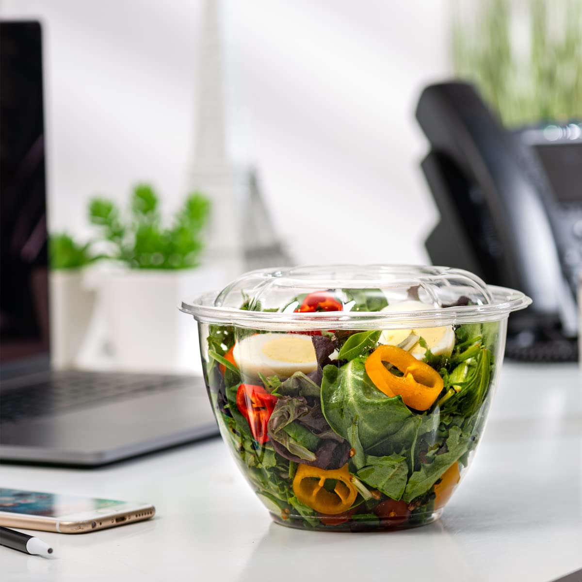 150-Pack 48oz Clear Plastic Salad Bowls with Lids - Airtight Food Storage for Picnics & Meal Prep