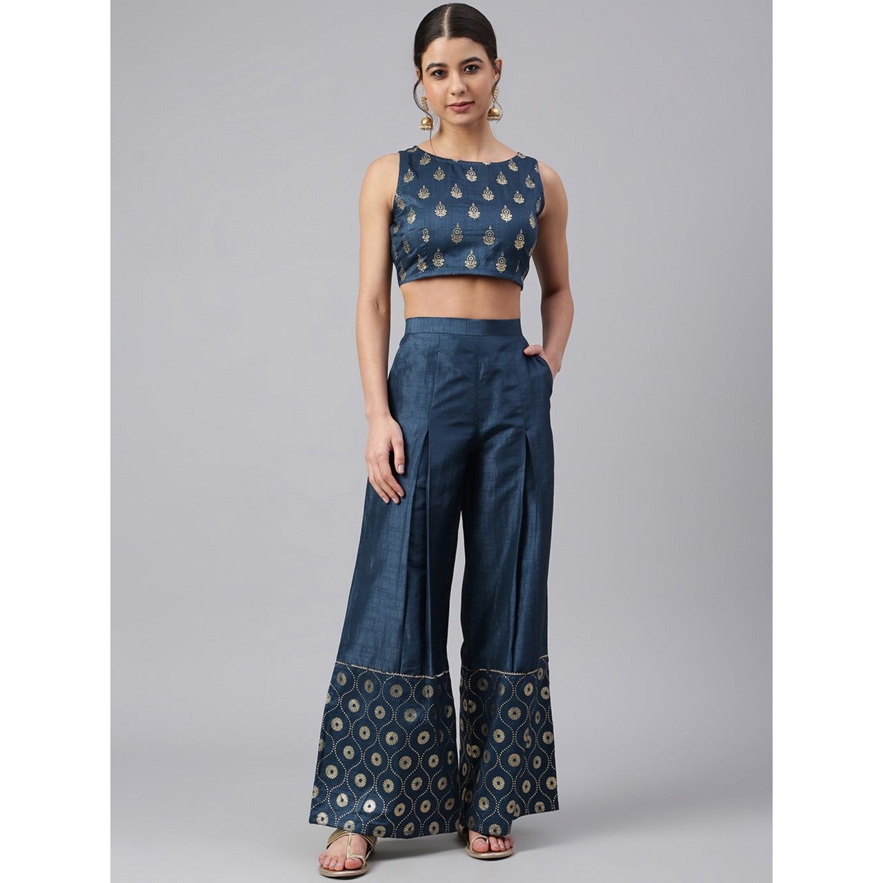 Stylish Women's 3-Piece Outfit Set - Flowy Palazzo Pants, Chic Crop Top & Fashionable Jacket | Casual Wear, Office Attire & Evening Occasions