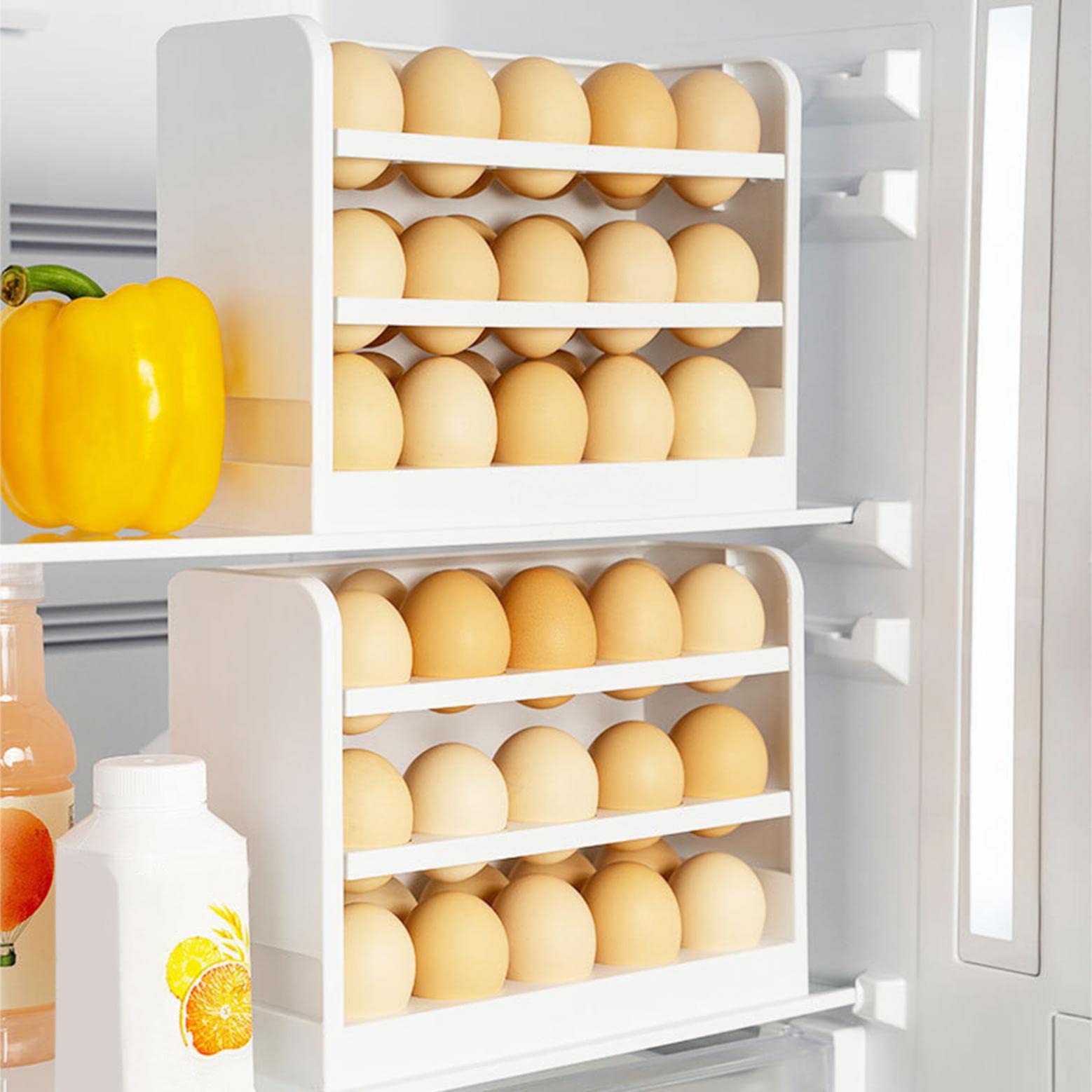3-Layer Refrigerator Egg Storage Container - Transparent Flip Design Kitchen Organizer for Eggs, Fruits & Vegetables | Space-Saving Fridge Organizer for Home, Dorm & Office Use