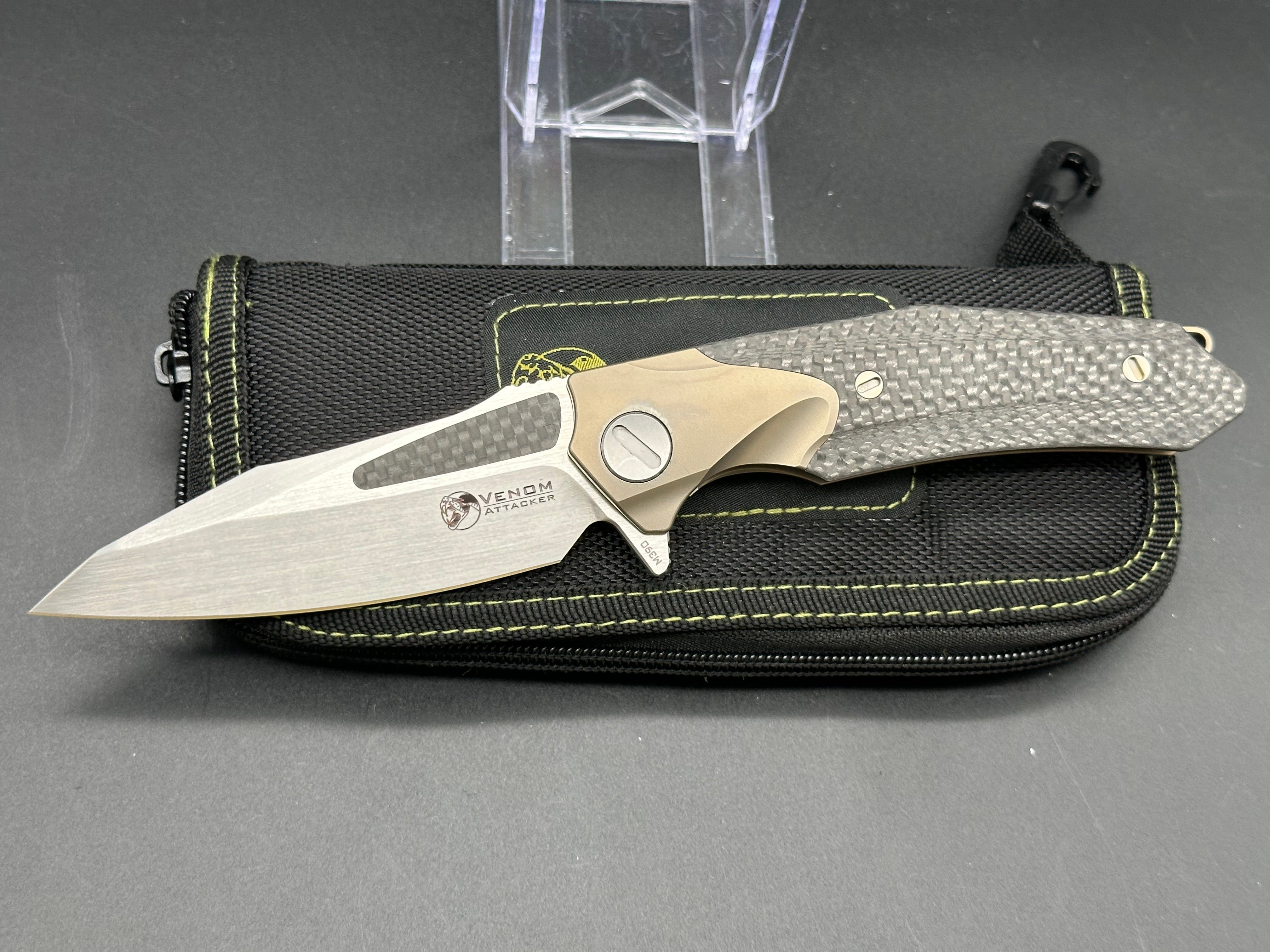 Kevin John Venom Attacker Titanium & Carbon Fiber Handle Folding Knife with M390 Steel Blade - EDC, Outdoor Survival, Camping, Hunting Gear