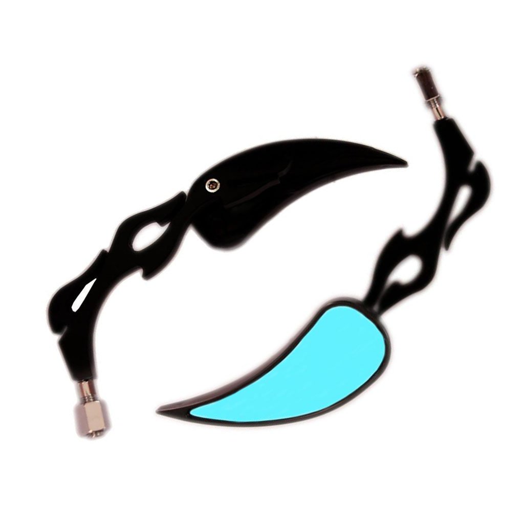 Universal Motorcycle Rear View Side Mirrors - Flame Blade Tear Drop Design with Black Blue Glass for Enhanced Visibility and Style | Perfect for Cruiser, Chopper, and Custom Bike Riders