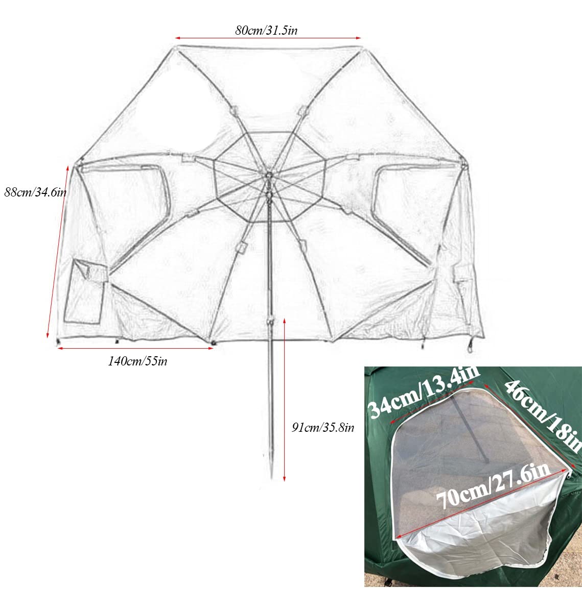 240cm Large Beach Umbrella with UPF50+ Sun Protection - Windproof & Waterproof Fishing Umbrella for Outdoor Activities - 8-Rib Sun Shade for Beach, Camping, Picnics & Sports Events (Green) - Perfect for Summer Vacations and Outdoor Adventures