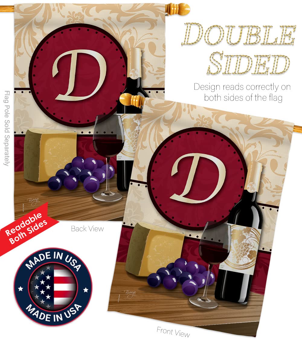 D Initial Happy Hour Wine Flag Set 28x40 Inch w/Flagpole for Outdoor Decor