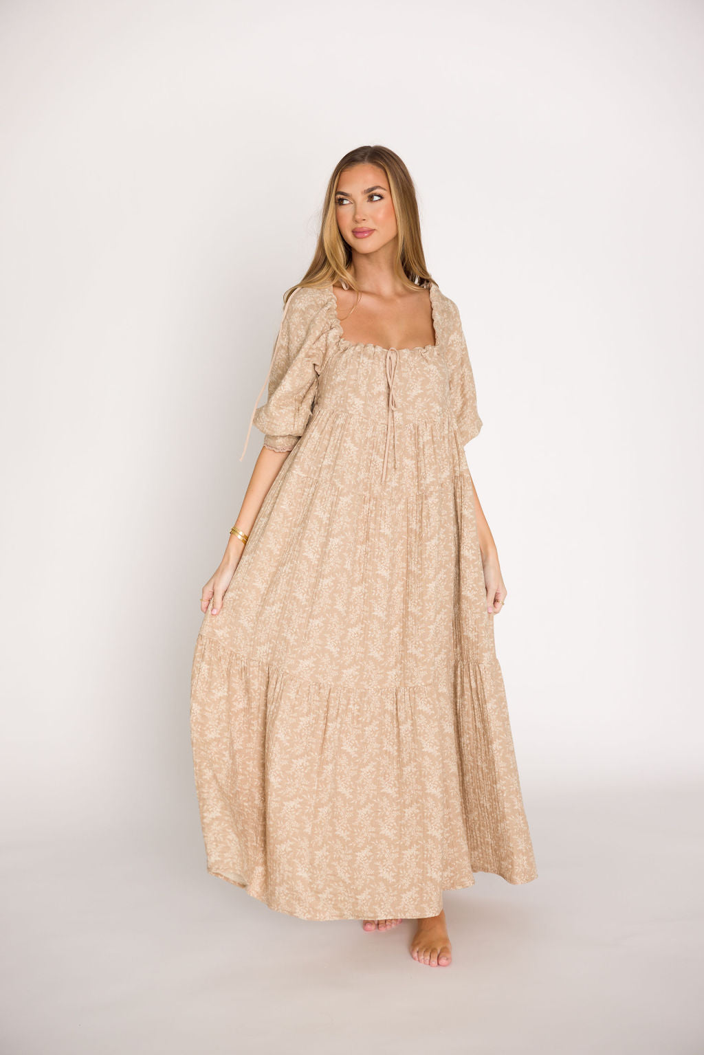Stylish 100% Cotton Mocha Maxi Dress for Women - Bump Friendly Maternity Dress (XS-XL) - Perfect for Pregnancy, Beach Vacations & Summer Outings