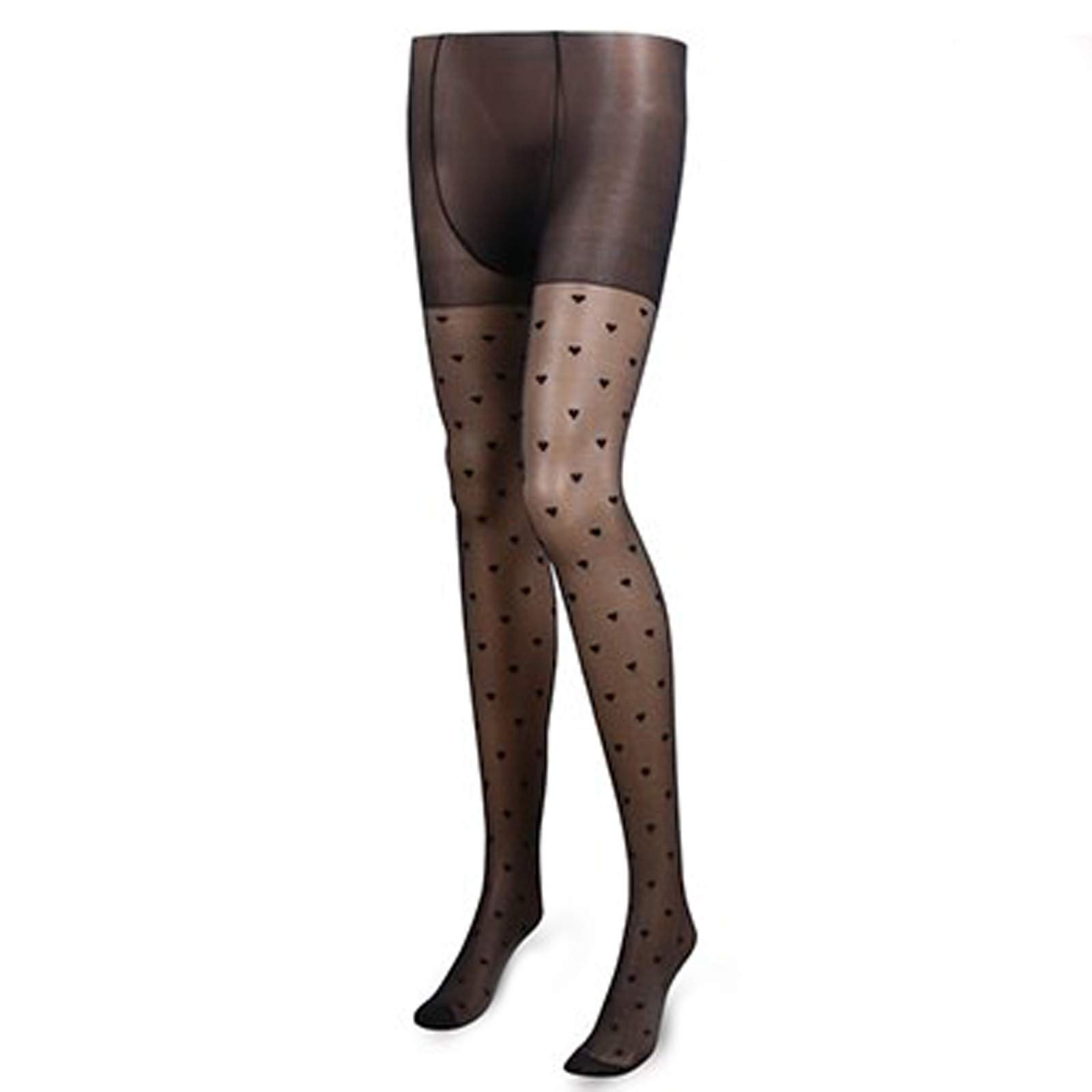 Heart Shaped Pantyhose for Women - Semi Sheer High Waist Tights, Thin Nylon Hosiery (Black, One Size) - Perfect for Valentine's Day, Date Nights & Special Occasions