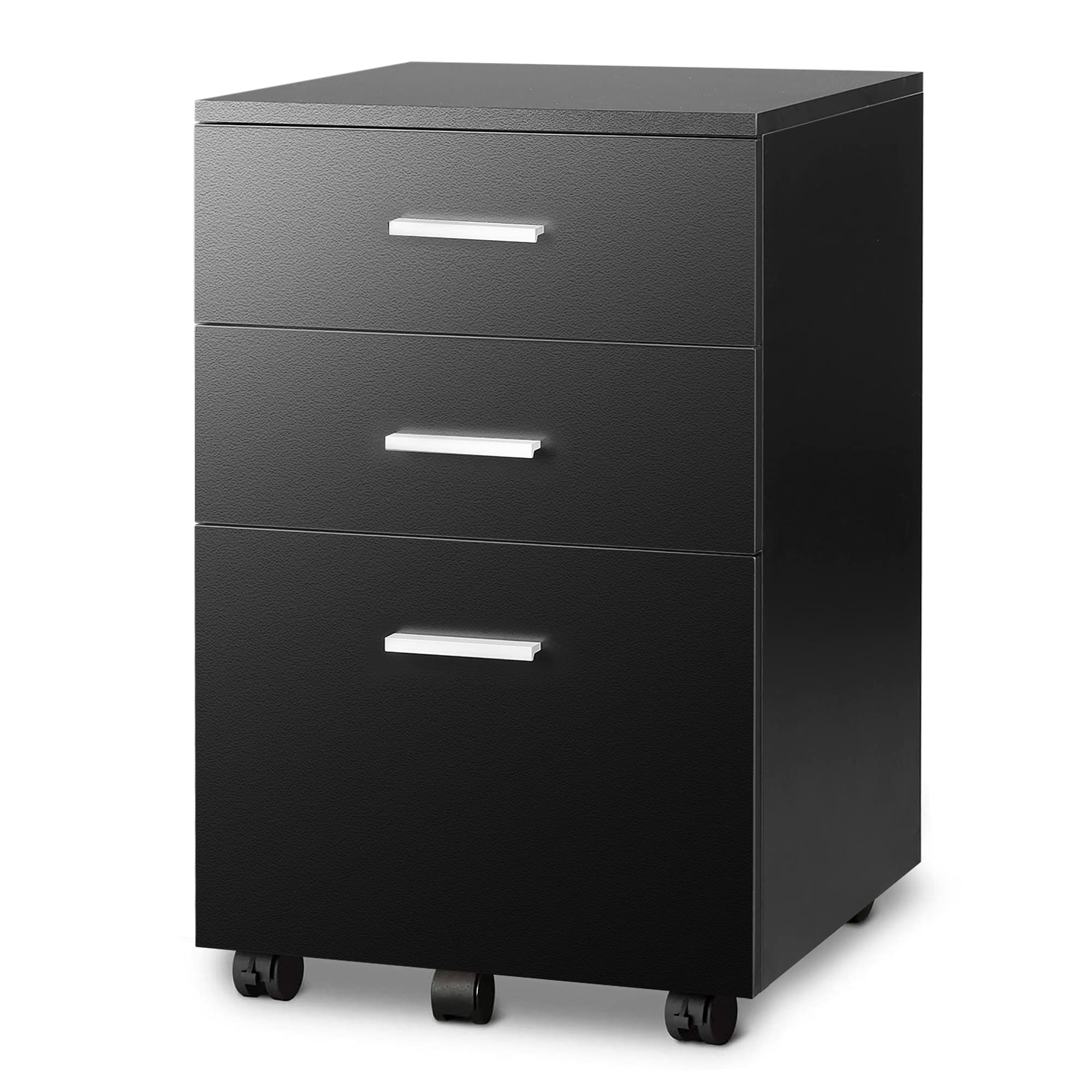 DEVAISE 3-Drawer Wooden Mobile File Cabinet with Wheels - Letter & A4 Size Rolling Storage Organizer for Office, Home, or School - Black File Cabinet for Documents, Folders, and Office Supplies
