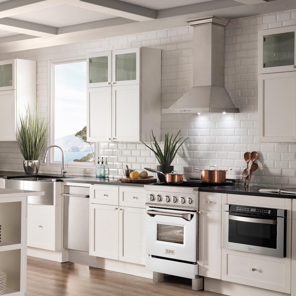 ZLINE 24 Inch 2.8 Cu Ft Legacy Induction Range with 4-Element Cooktop & Electric Oven - Satin Stainless Steel with White Matte Door (RAINDS WM 24) - Perfect for Modern Kitchens, Home Chefs & Energy-Efficient Cooking