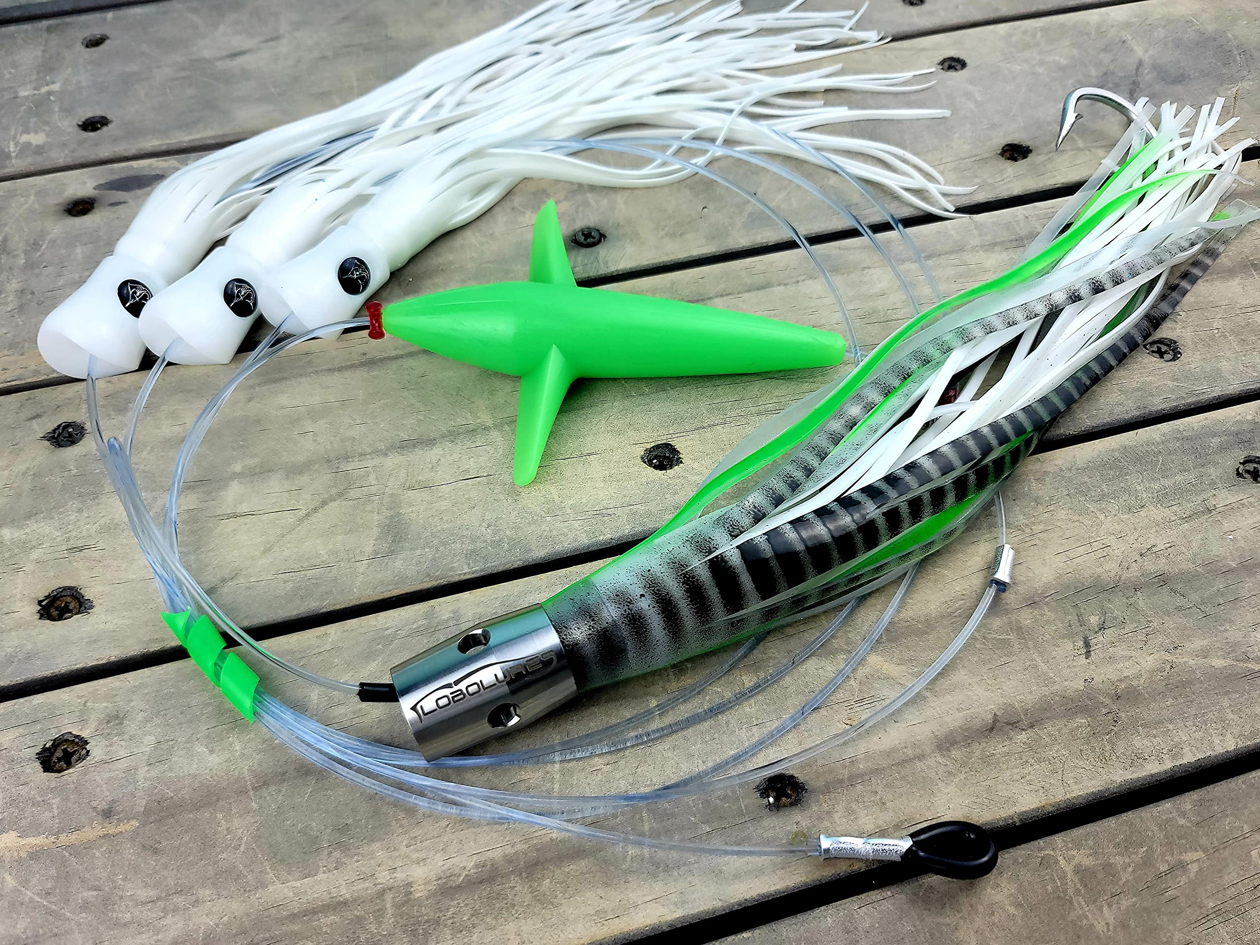 221 Tuna Magic Skipjack Hybrid UV 12 Inch Stainless Steel Jet Head Fishing Daisy Chain Lure for Bluefin Tuna - Perfect for Offshore Trolling and Big Game Fishing