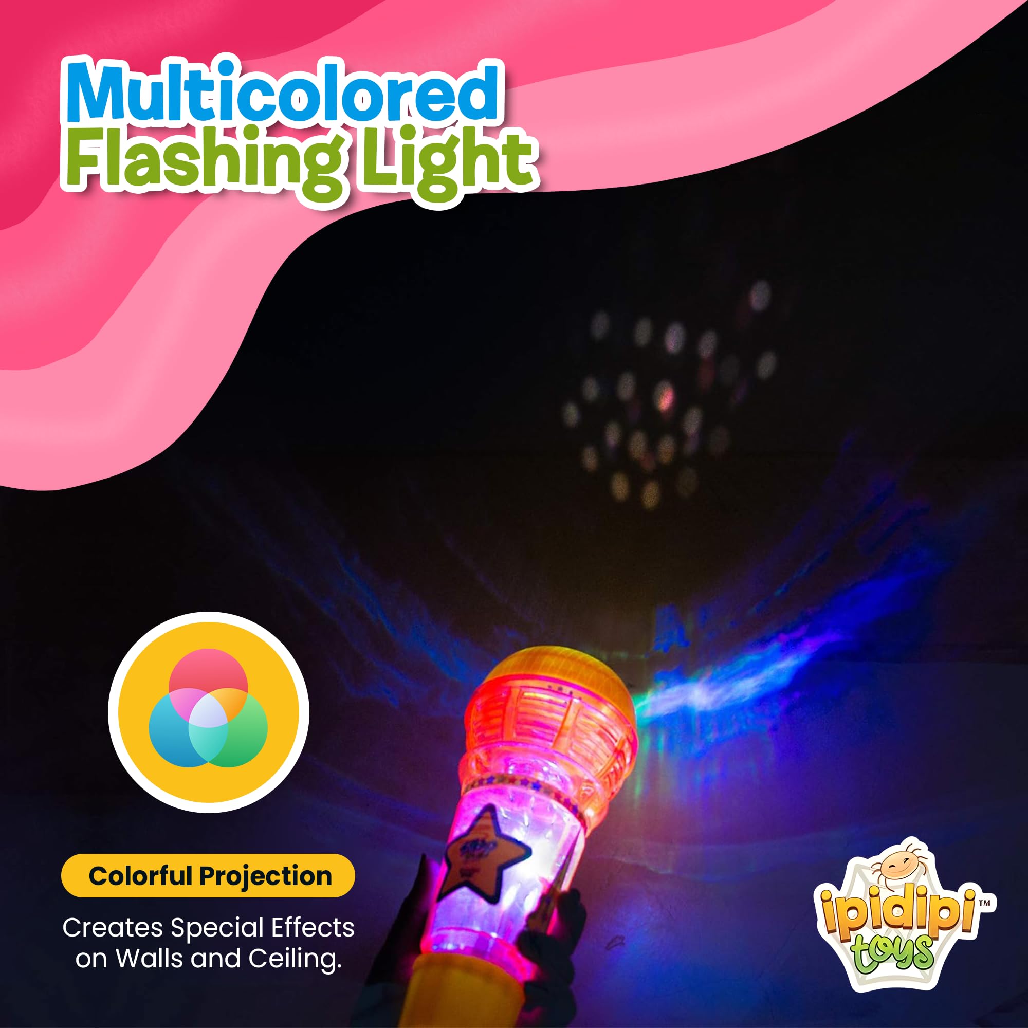 IPIDIPI Kids Echo Microphone Toy with Multicolor Flashing Lights - Speech Therapy & Retro Gift for Toddlers & Girls (Pink/Yellow) - Perfect for Birthday Parties, Christmas Stocking Stuffers & Sing-Along Fun