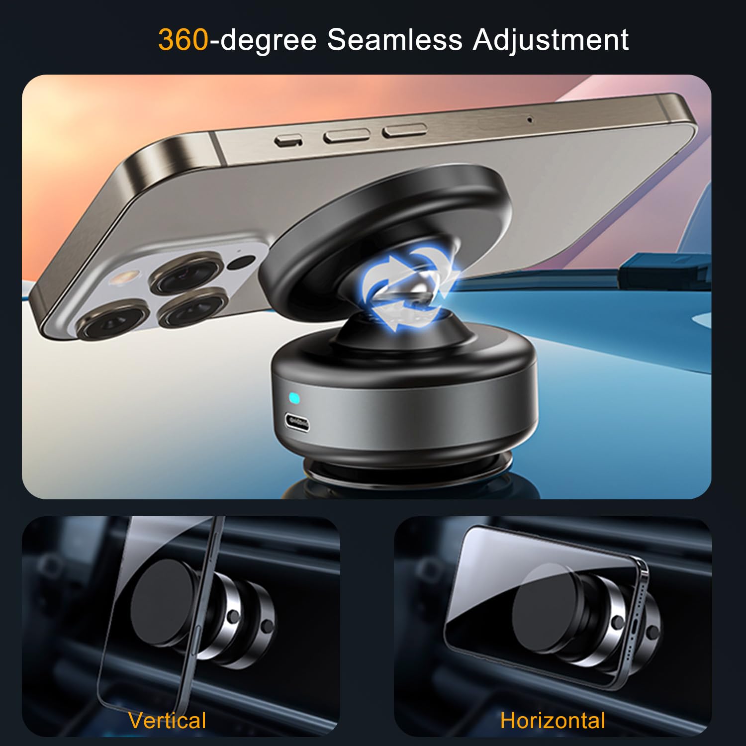 360° Adjustable Magnetic Car Phone Holder for Magsafe - Auto Suction Cup Windshield/Dashboard Mount - Hands-Free Vacuum Phone Stand for iPhone 15/14/13, Samsung Galaxy S23/S22 - Perfect for Driving, GPS Navigation & Road Trips