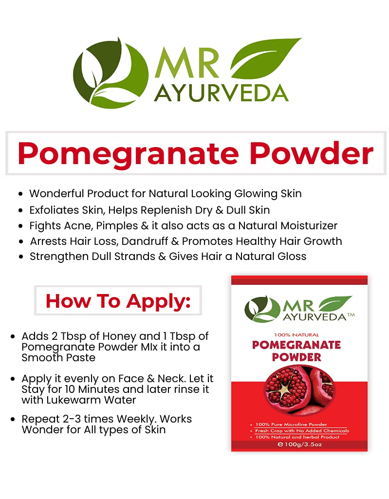 MR Ayurveda Organic Pomegranate Peel Powder for Face, Skin & Hair Care - 100% Natural, No Added Chemicals, 200g (Pack of 2) | Brightening Facial Mask, Exfoliating Scrub & Hair Growth Treatment